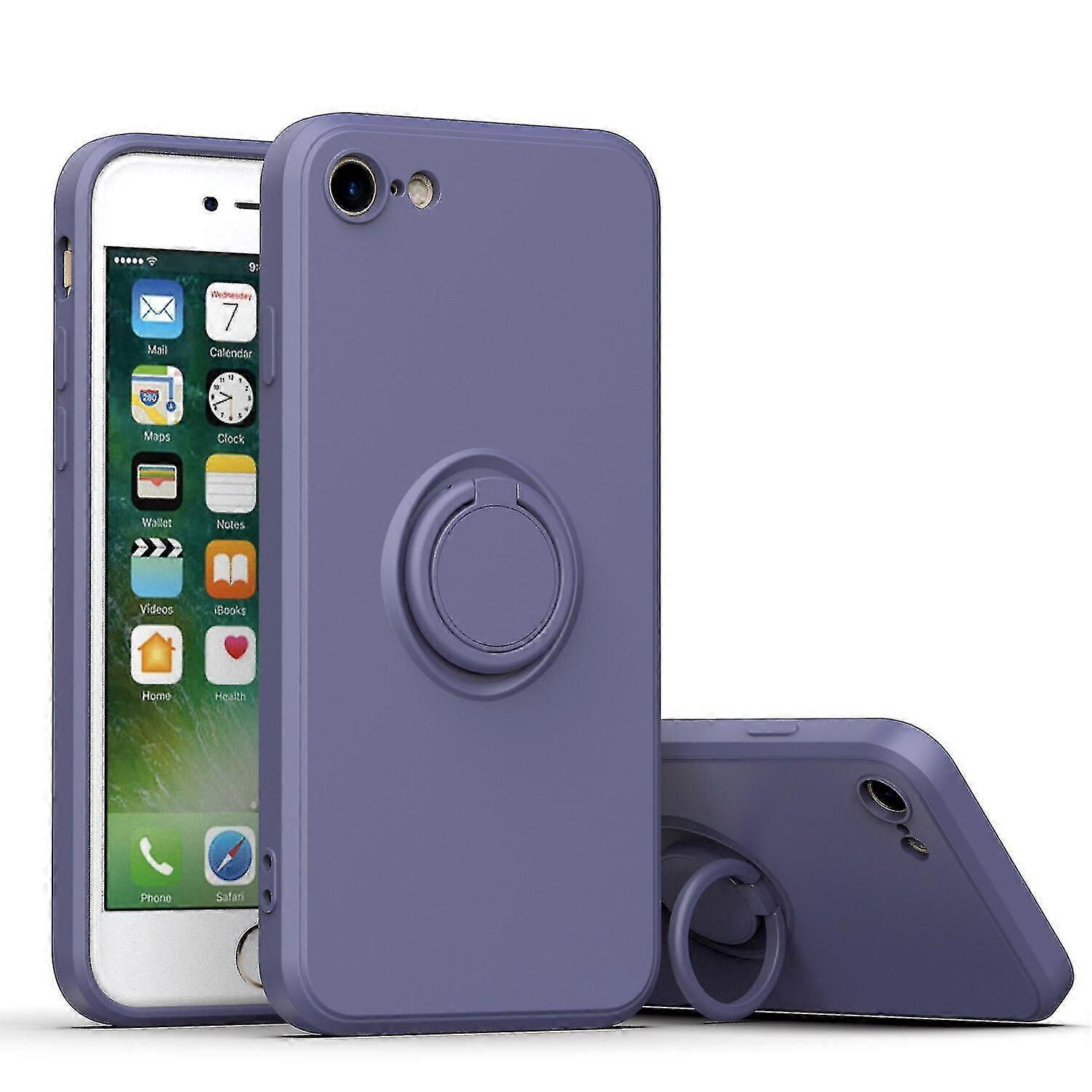 Simple Color Phone Case For Iphone 7p/8p With Ring Stand, Metal Plate For Magnetic Charging, Shock Absorption Design, 360 Rotating Stand