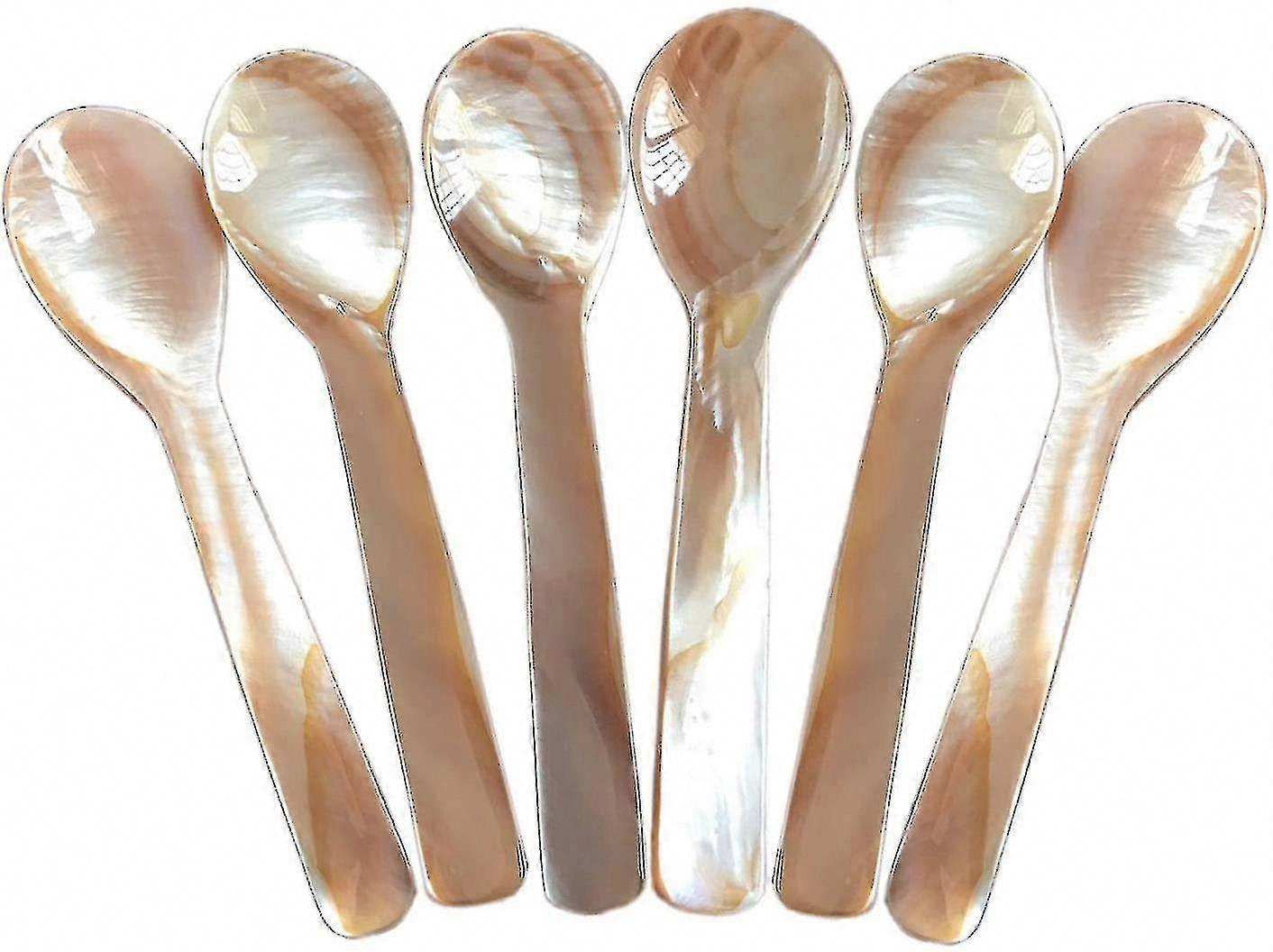6 Mother-of-Pearl Caviar Spoons 11.5cm x 3cm with Round Handle Set for Serving