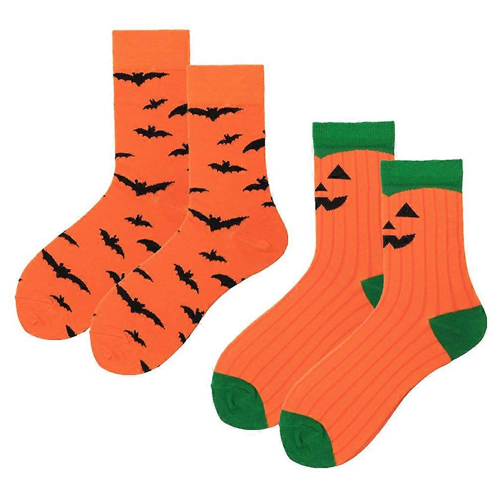 Spooky Halloween Socks Orange Crew Shape 2 Pair Sweat Absorbent