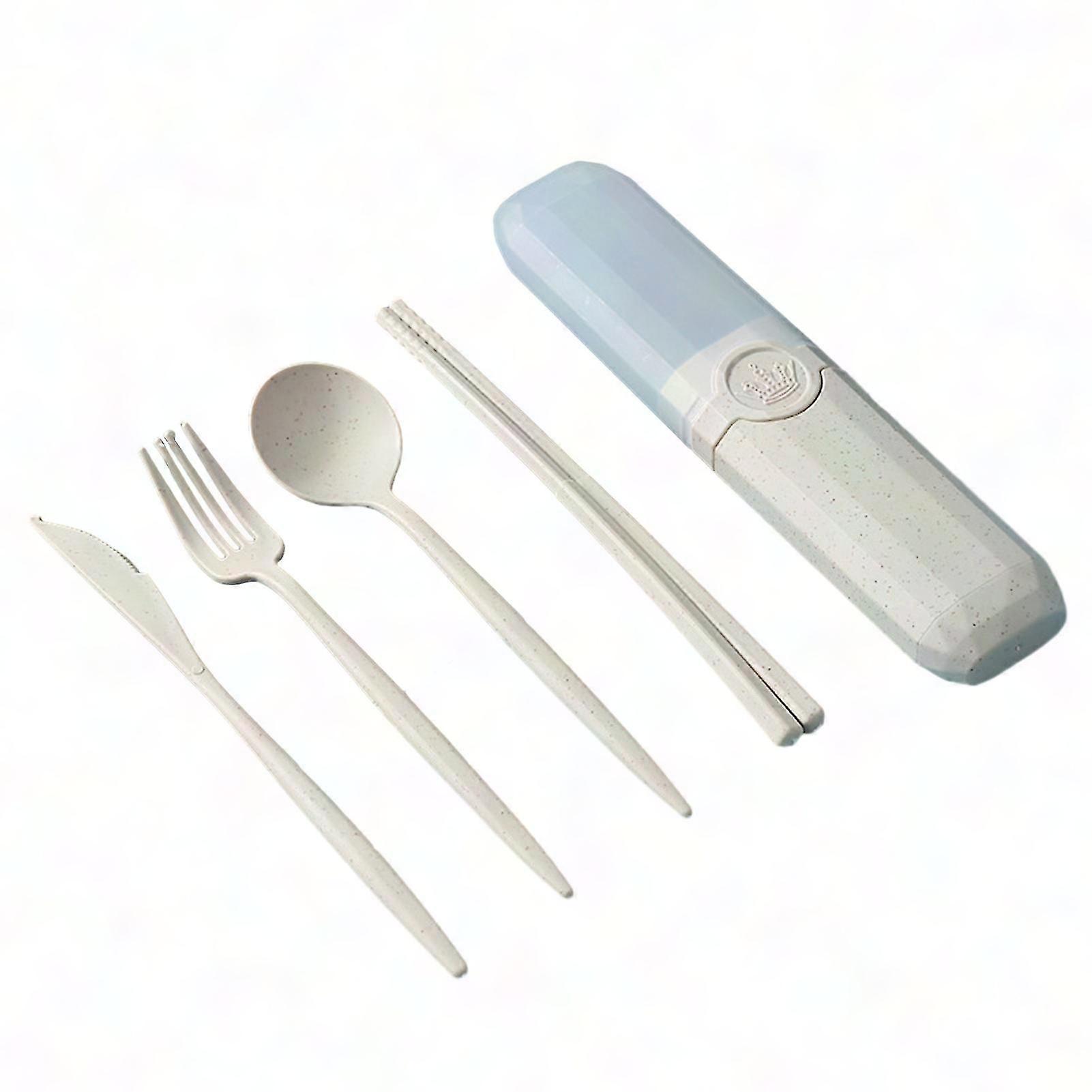 4 Pcs Dinnerware Set - Fork, Chopstick, Cutter, Spoon - Food Grade, Heat Resistant, Durable, Smooth, Portable Tableware