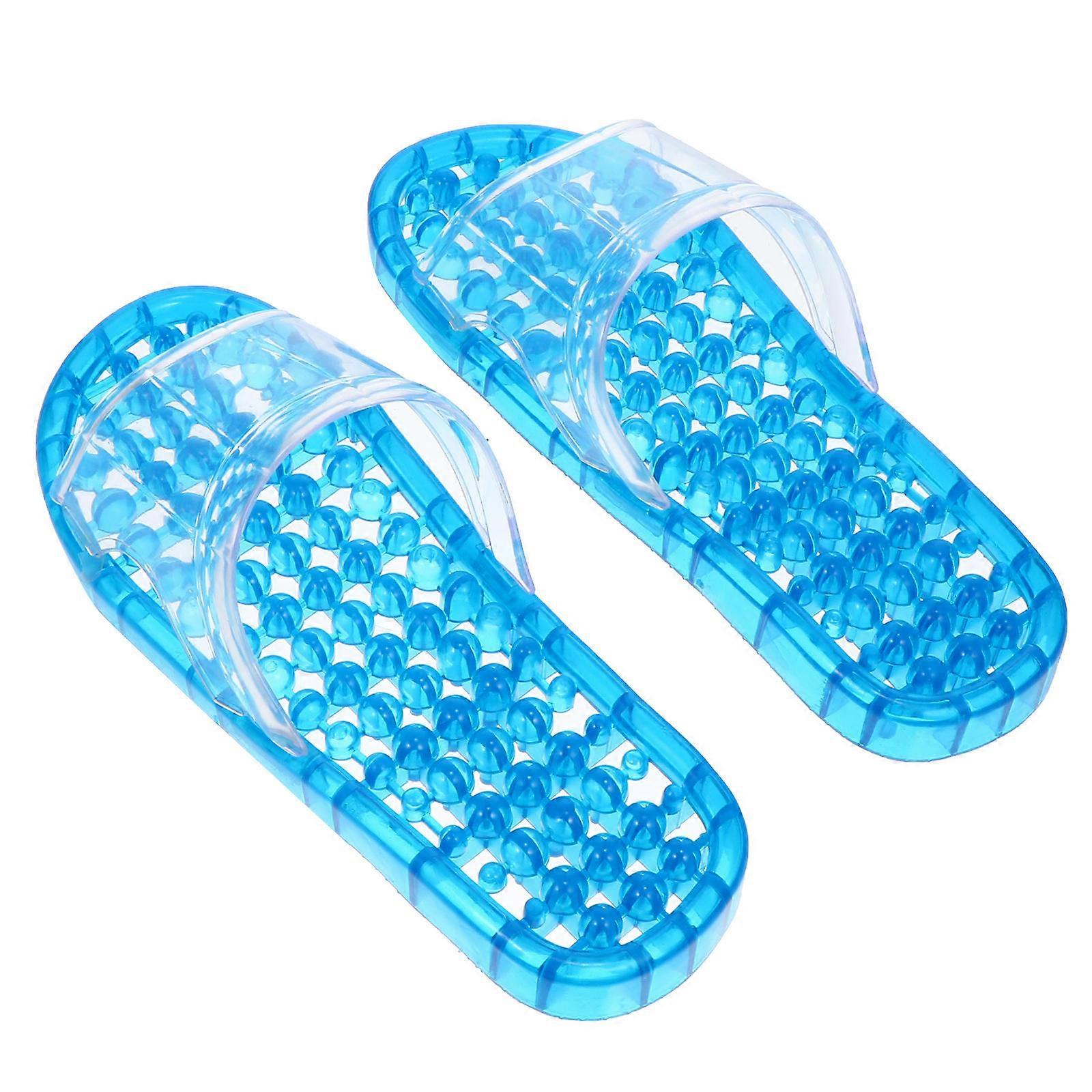 Blue Massaging Bathroom Slippers with Hollowedout Design for Quick Drying and Comfortable Wear made of PVC
