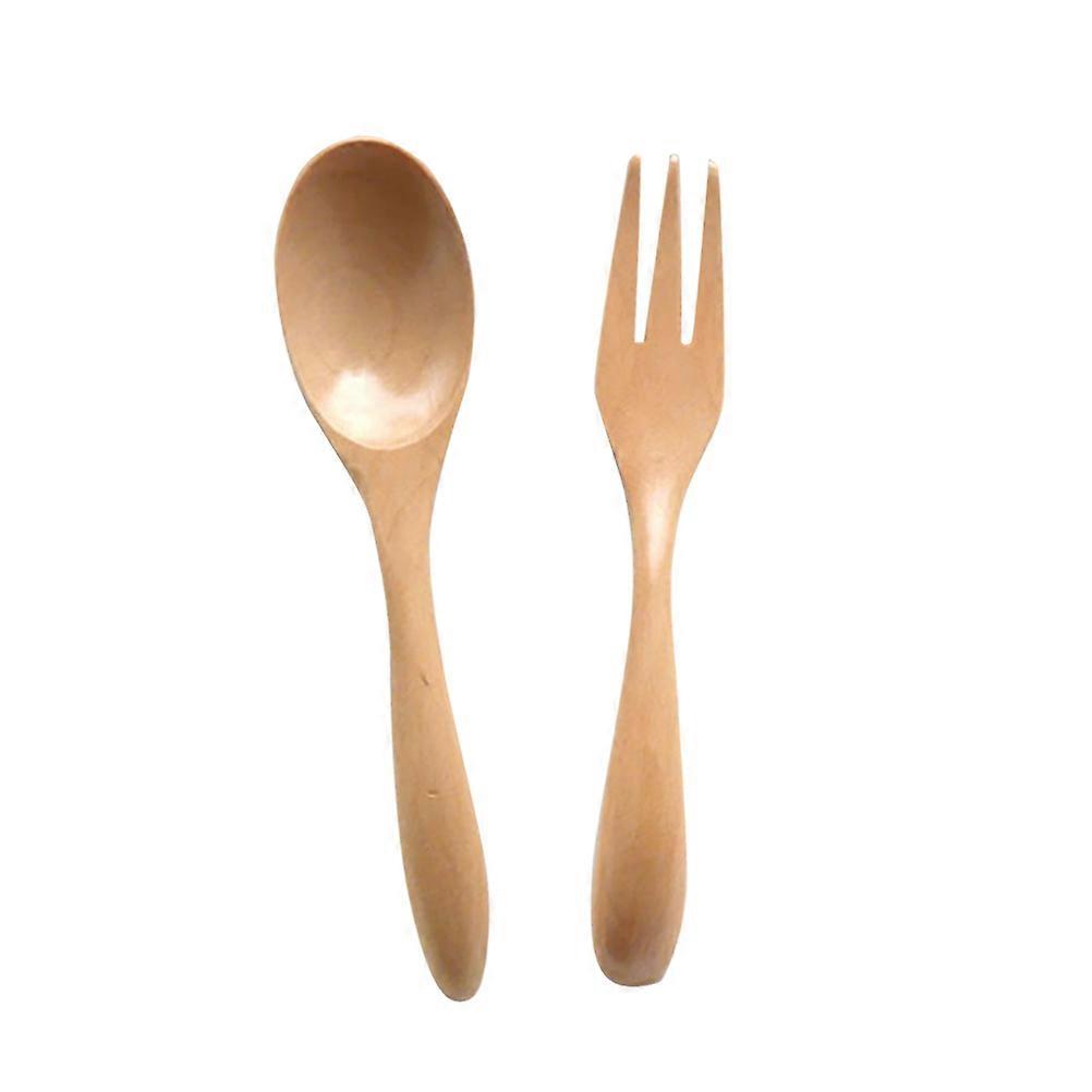 Travel Utensils Set Wooden Fork and Spoon Bucket Handle Design for Picnic 15x3.5x0.5cm 2Pcs