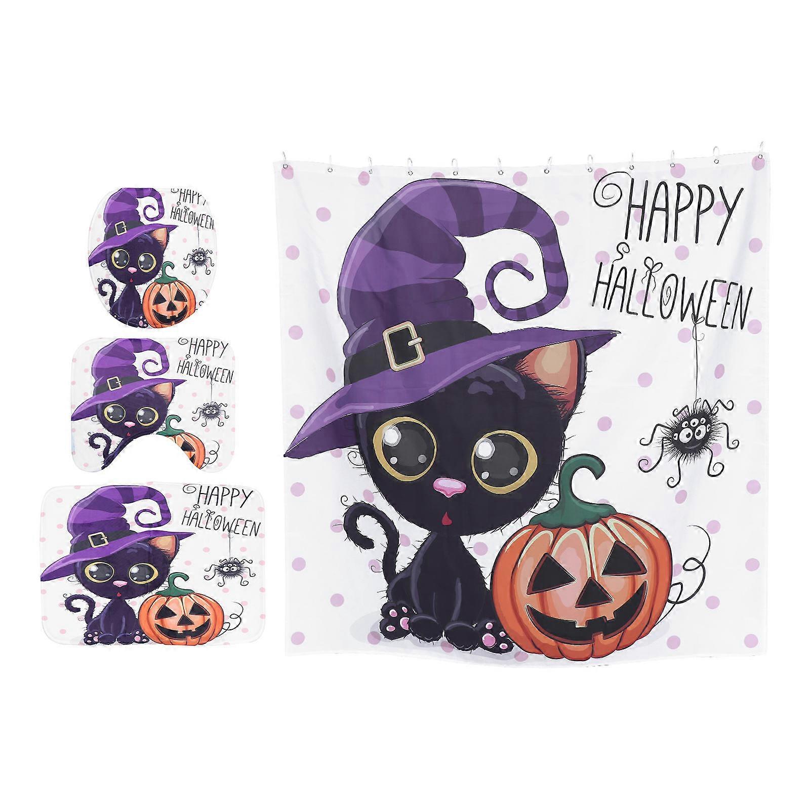 Halloween Bath Curtain Set Bathroom Accessories U-shaped Waterproof 1Set