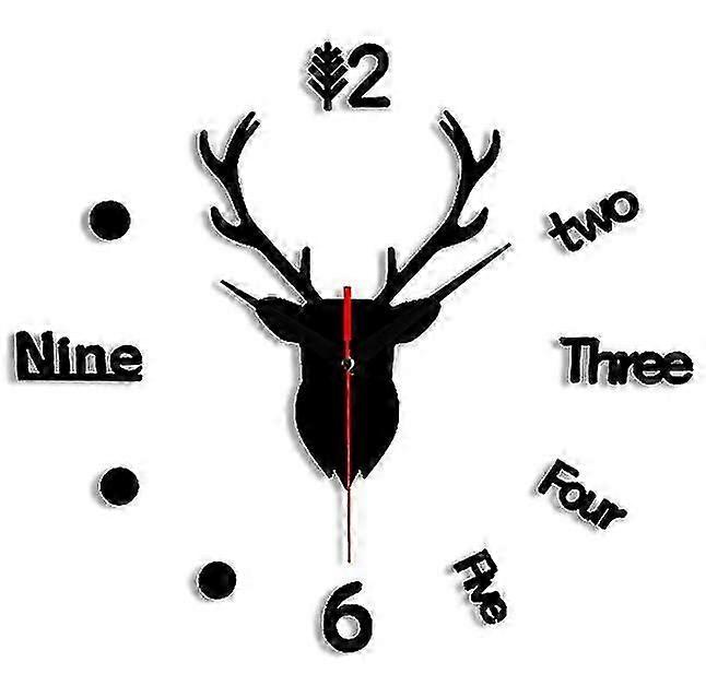 2pcs Deer Head Wall Sticker Wall Clock DIY Minimalist Clock Mute Wall Clock