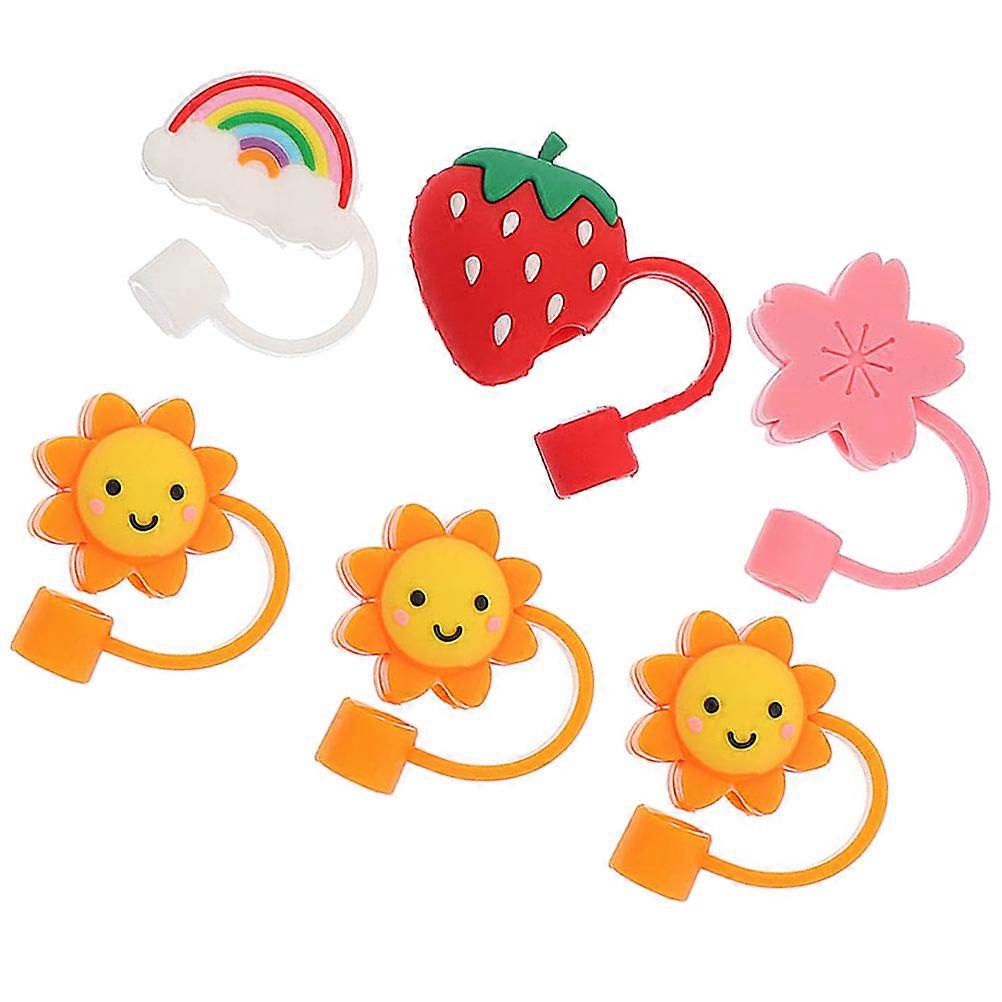 6pcs Silicone Straw Caps Cute Dust Plug Protectors for Drinking Straws, Safe & Reusable for Parties and Daily Use