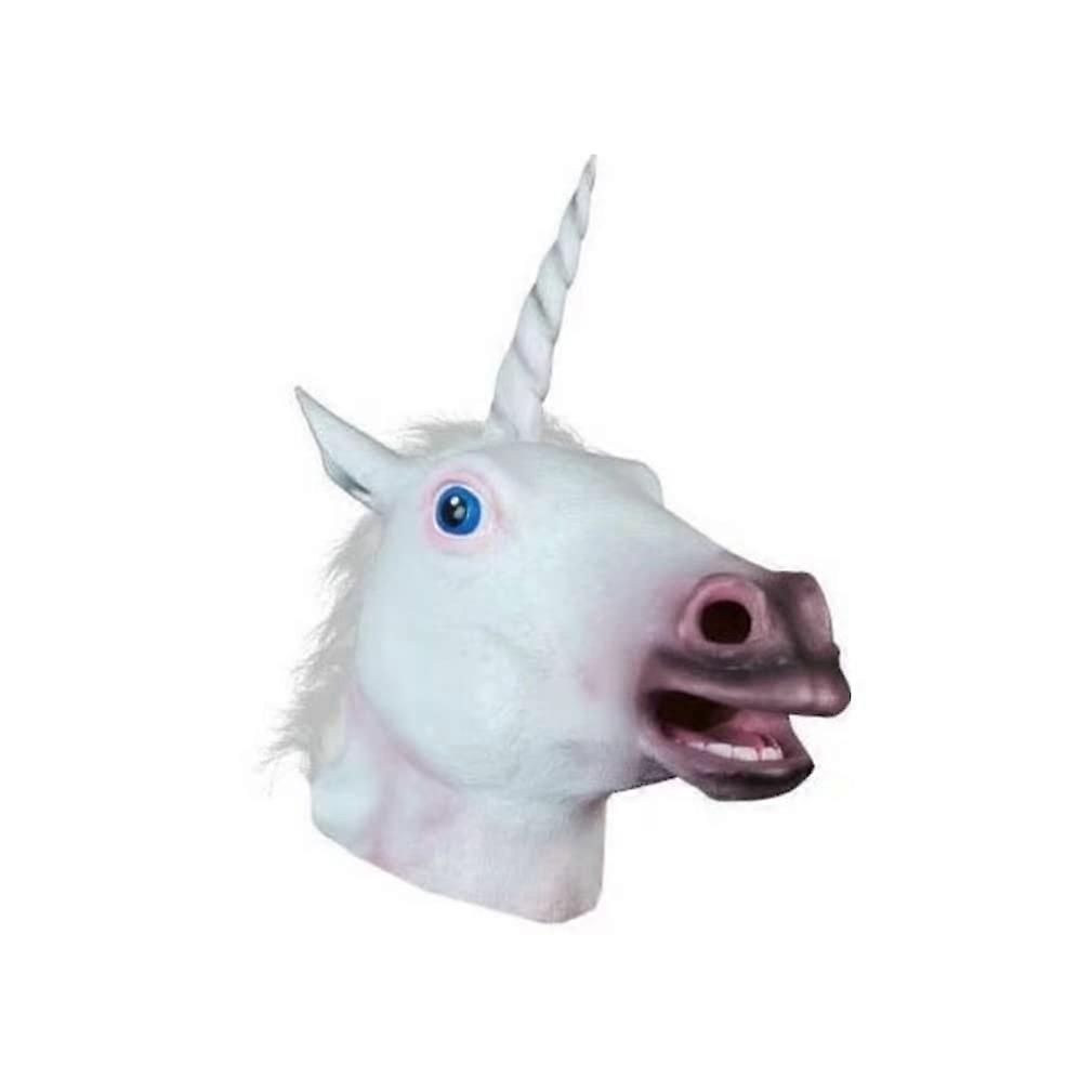 White Unicorn Latex Full Face Mask for Halloween Cosplay - Adult Size, Realistic Design, Durable Material