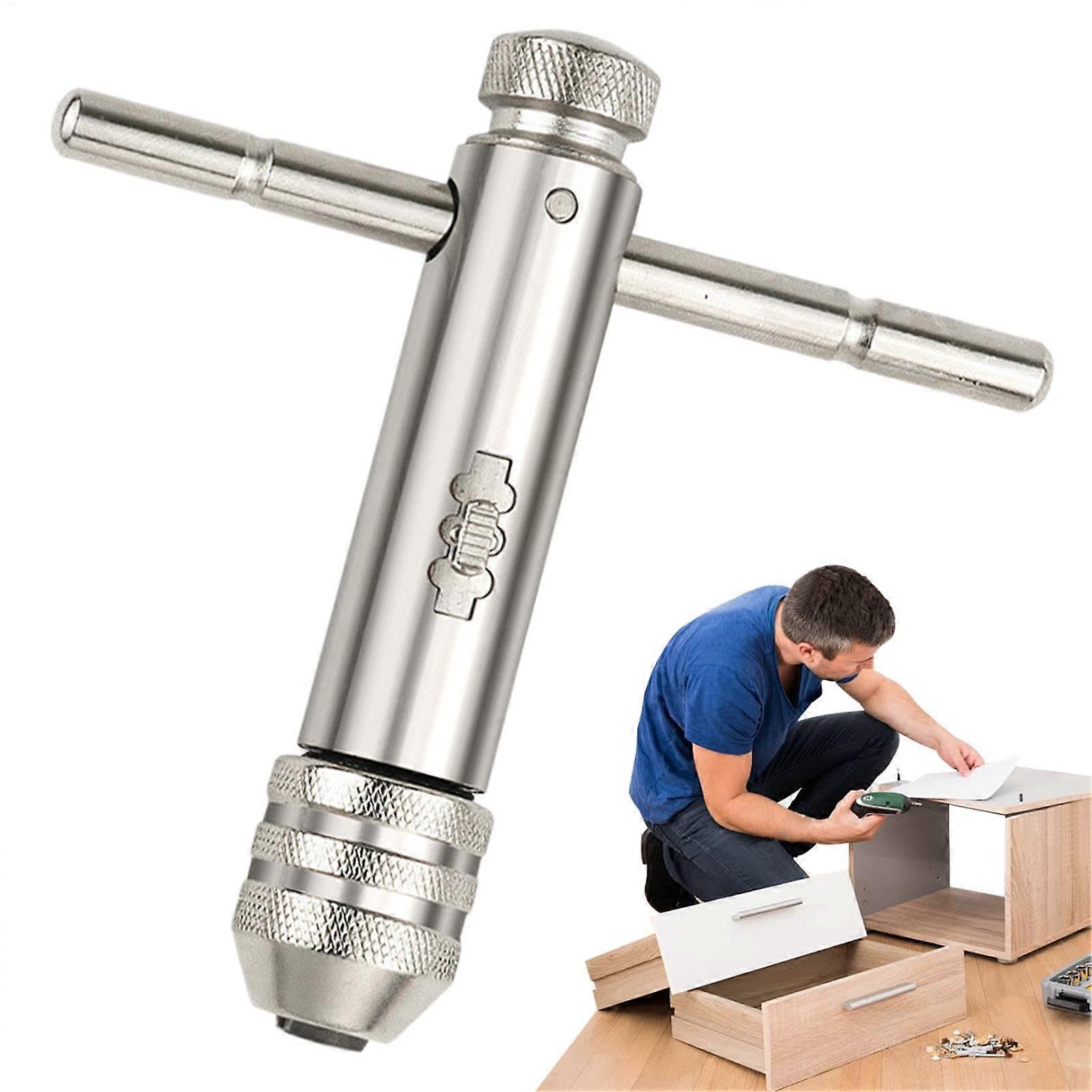 T Handle Ratchet Wrench Tool, Flexible Tap Handle for Threading in Furniture, Machinery, and Automobiles