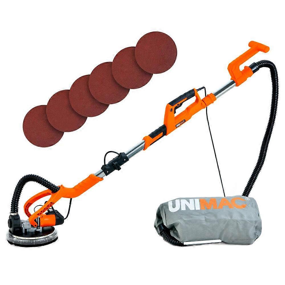 Unimac 225Mm 750W Teleskopik Uzun Erişimli Kuru Duvar Zımpara Takımı Katlanabilir Vakum Sistemi Led Çalışma Lambası 6X Zımpara Diskleri Alçıpan Araçları