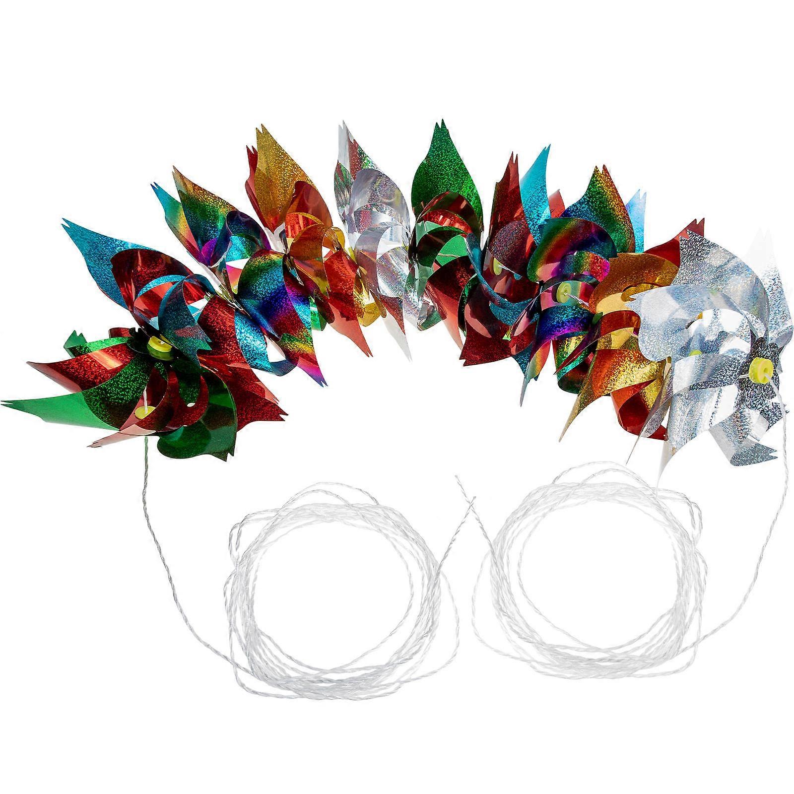 Rotating Windmill String Bird Deterrent Pinwheels Anti Collision Optical Reflection Multi Colored 10m x 18cm 1 Set