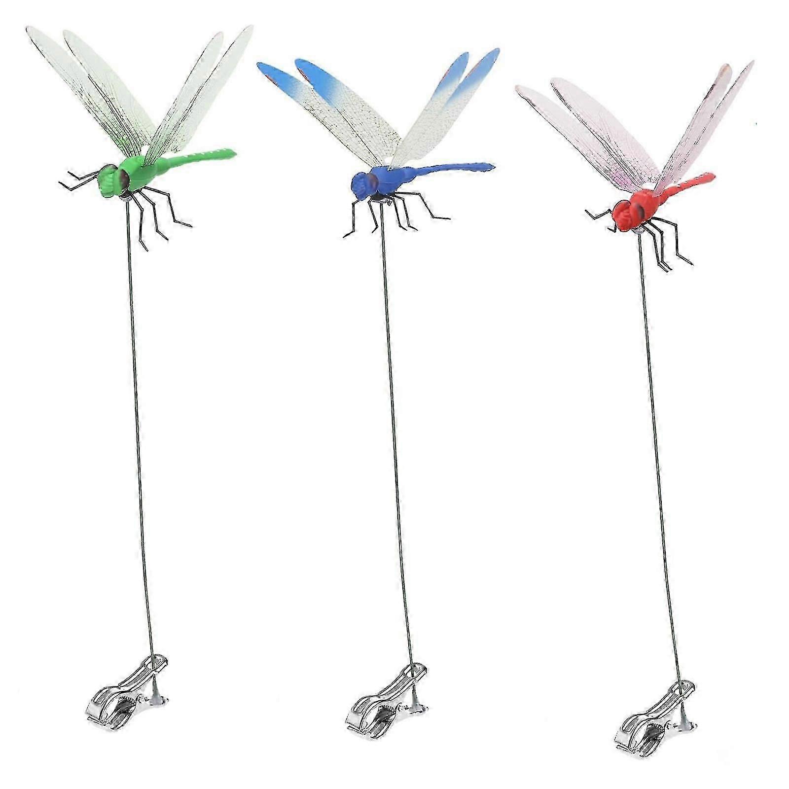 3Pcs gefälschte Libelle Clip, Clip auf Libelle für den Außenbereich 3D Dragonfly Gartendekor
