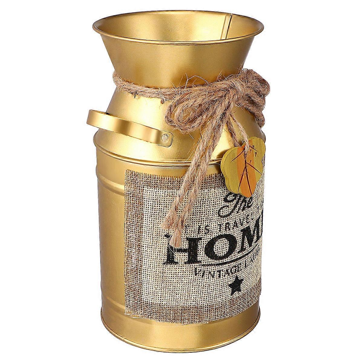Golden Iron Vase with Creative Letters Design for Home Storage and Decor 1PC Milk Pot Shape 7.86