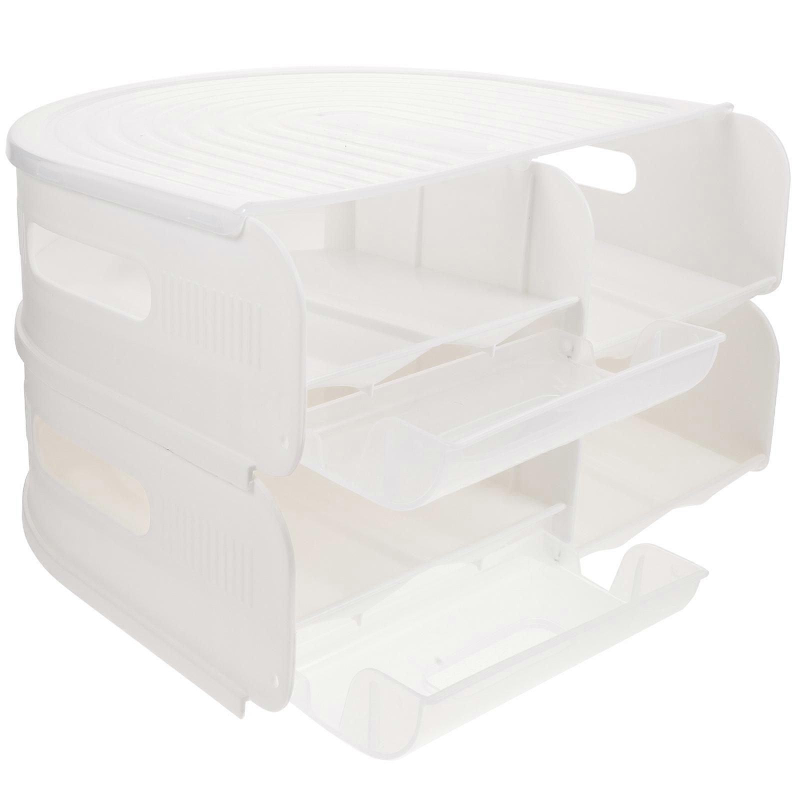 White Egg Storage Box with Ushaped Ramp for Home PP Material Double Layer Design Fits in Fridge 7.87x5.12x3.94 inches