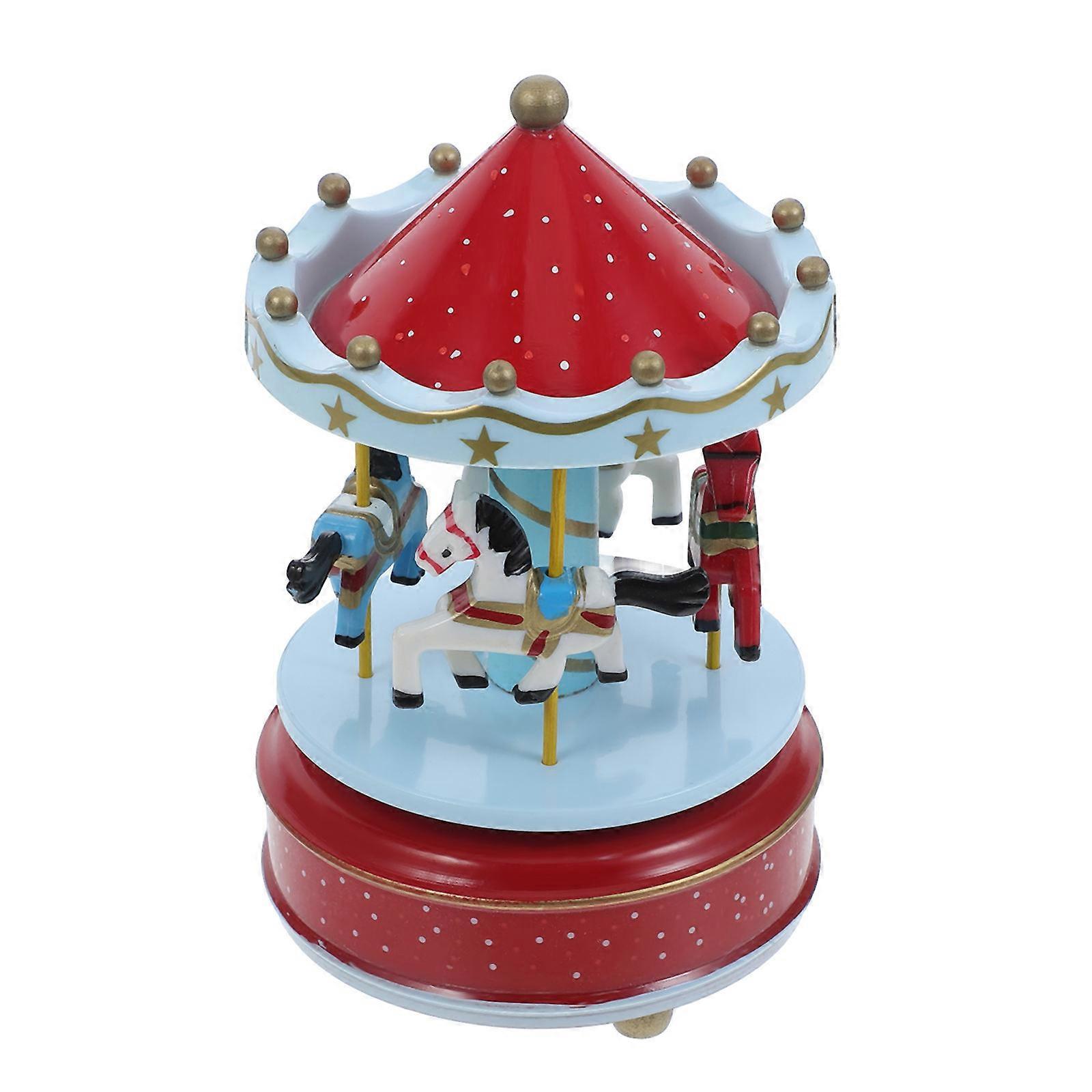 Red Carousel Music Box Decorative Ornament for Home Mixed Material Adds Warm Atmosphere to Any .5 Inches