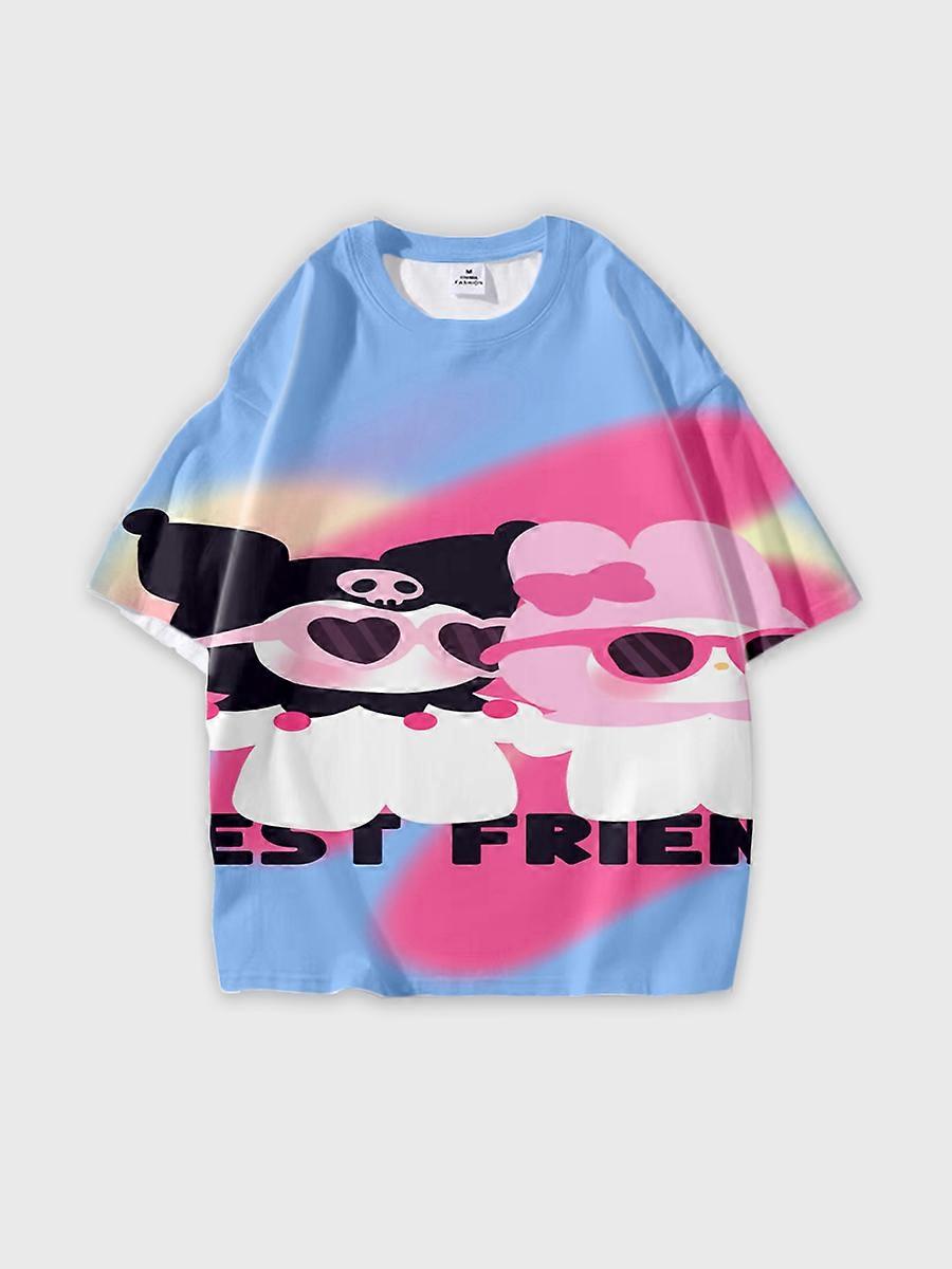 T-shirt round neck Cartoon Pattern loose short sleeve B1773