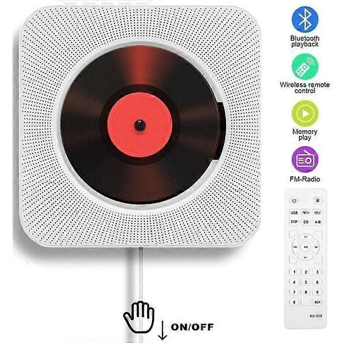 Portable CD Player, Bluetooth, Wall Mountable, Built-in HiFi Speakers, Home Audio Boombox with Remote Control FM Radio