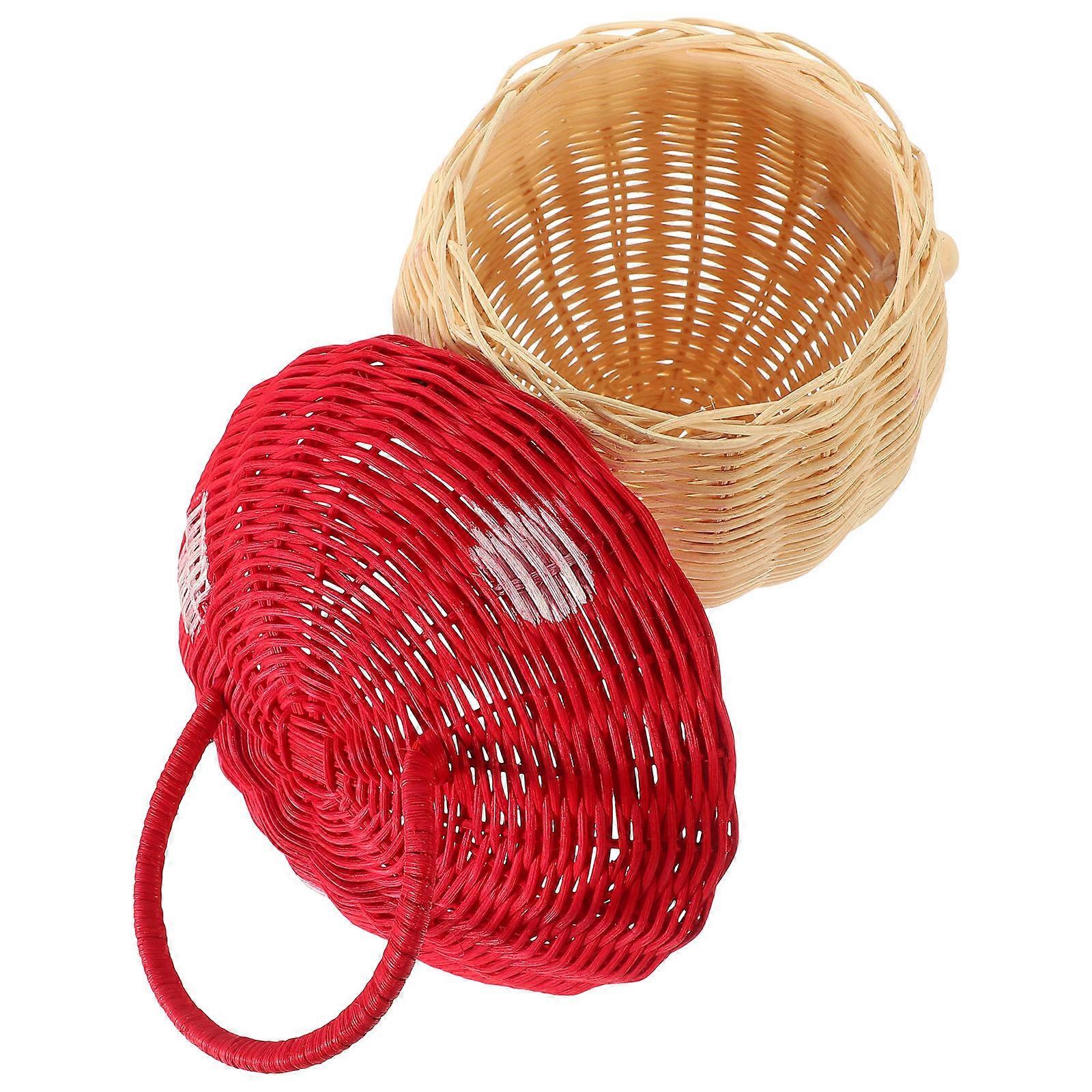 Rattan Red Handbag for Storage with Mushroom Design and Woven Craftsmanship 7 inch