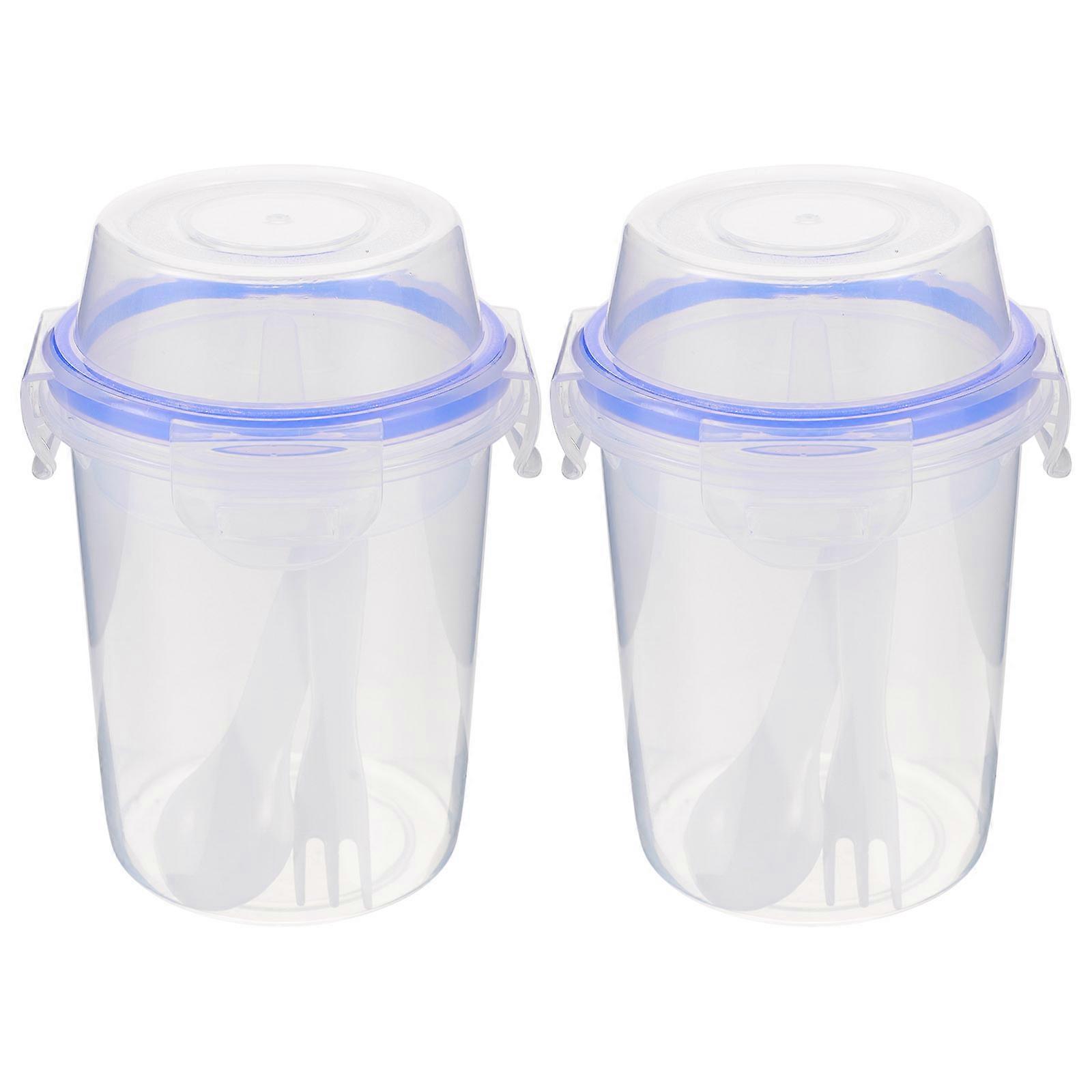 Overnight Oats Cup Double Layer Salad Cup Leak-Proof Round Shape Multi-Occasions 2Pcs