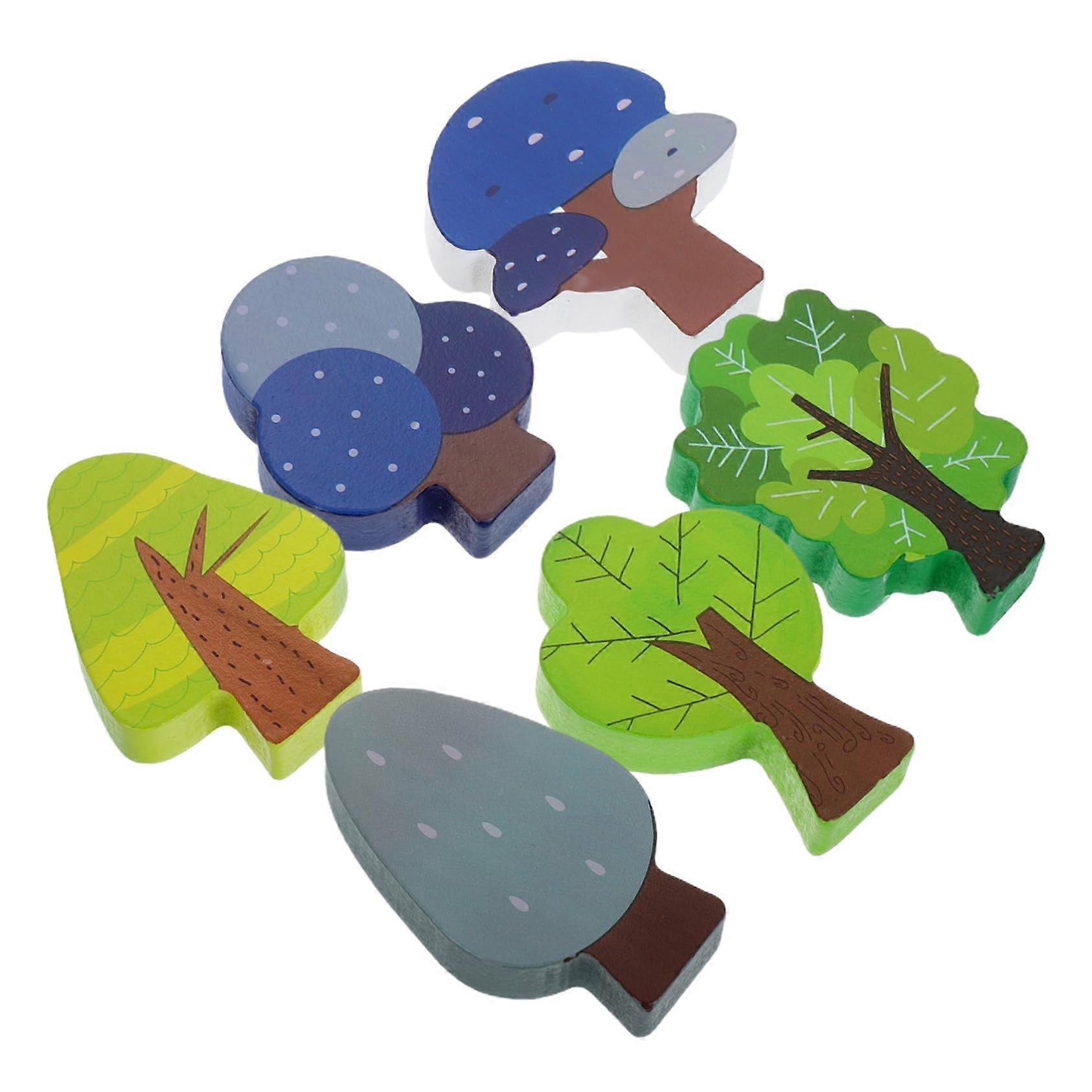 6-Piece Set Wooden Tree Decorations for Model Railways Interlocking Design, Promotes Creativity and Observation Skills