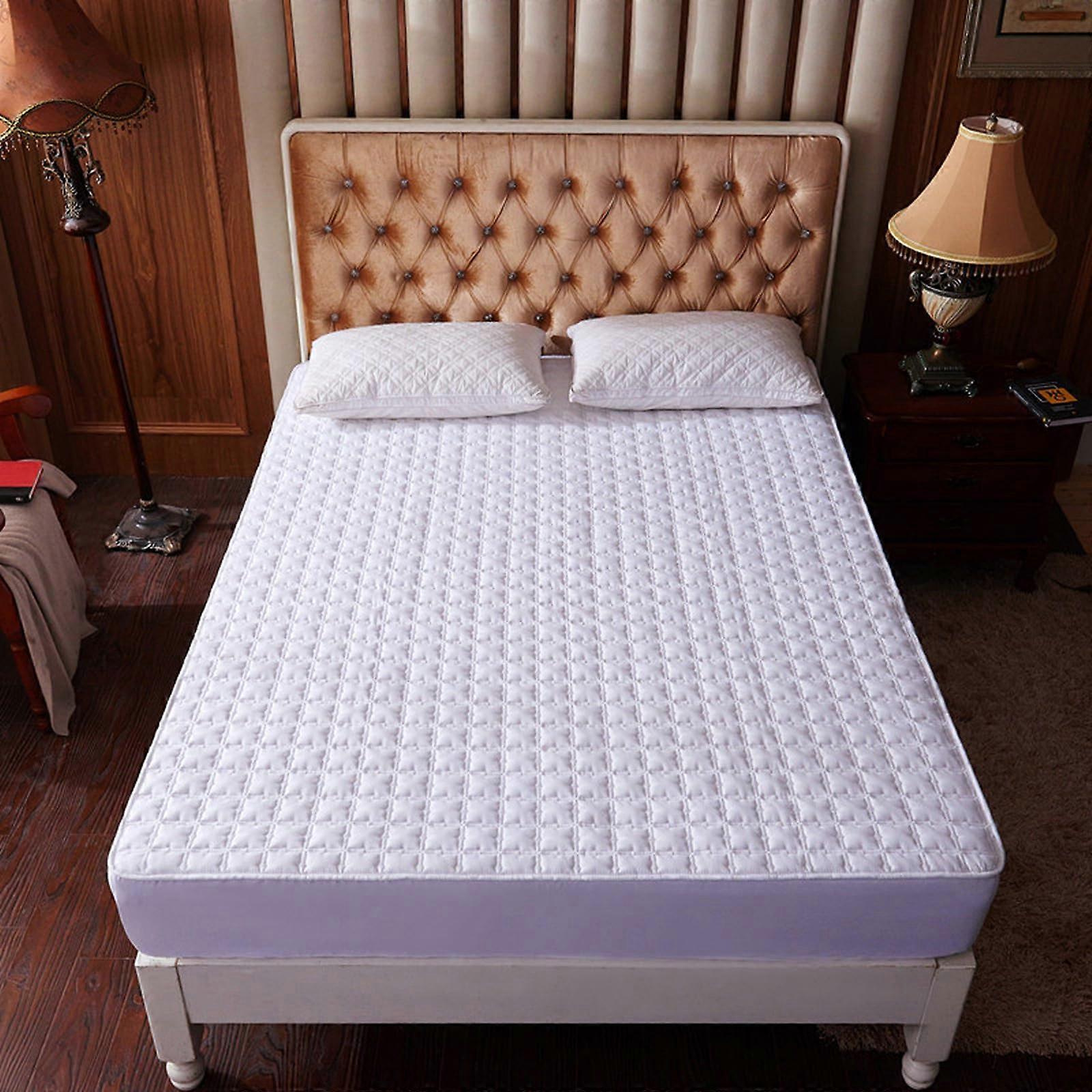 Fitted Sheet Topper 150 x 200 cm with 40 cm Height, Breathable Cotton Fitted Sheet and Pillowcase, White, 3-Piece