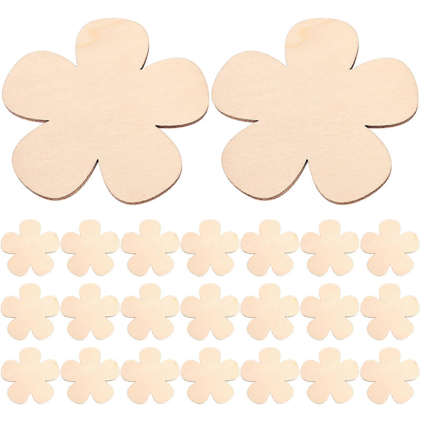 Rustic Unfinished Flower Shape Wooden Slices Decoration For Spring Decor 60Pcs Crafting Materials