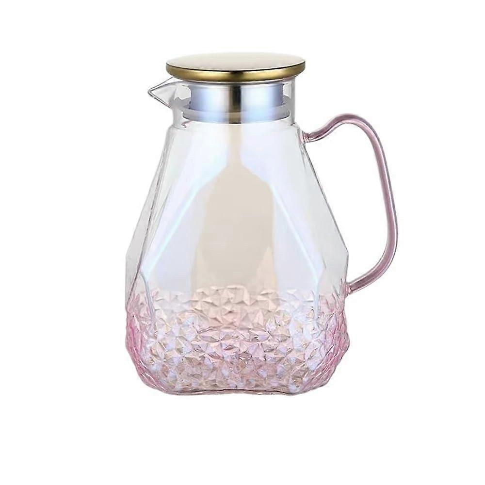 Tea Pitcher 1600ml Pink Glass Water Pitcher With Lid Heat-Resistant Carafe For Hot And Cold Beverages