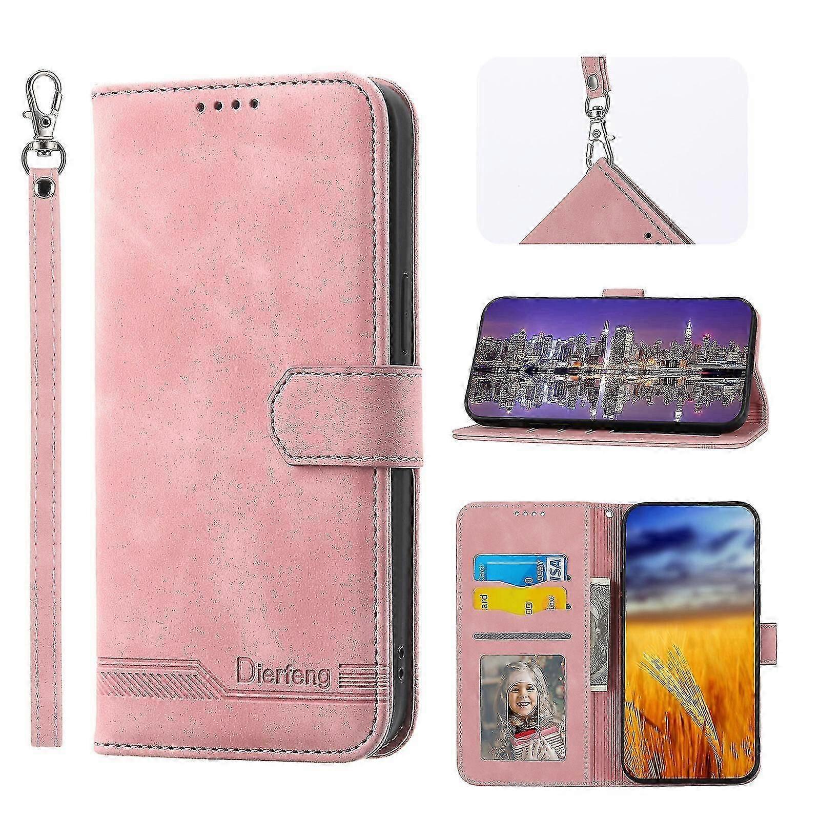 For iPhone 12 Case, Leather Wallet Flip Case With Strap