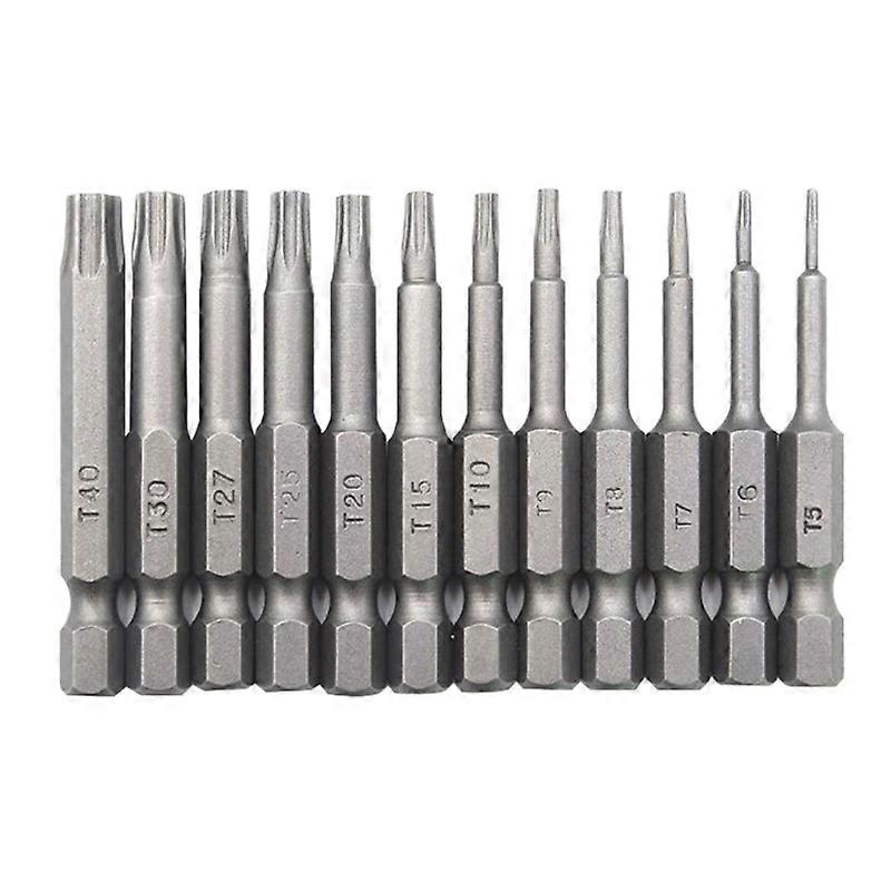 12pcs 50mm 1/4 Inch Hex Chuck T5-T40 Torx Head Screw Driver Bit Set Electric Screwdriver Tools
