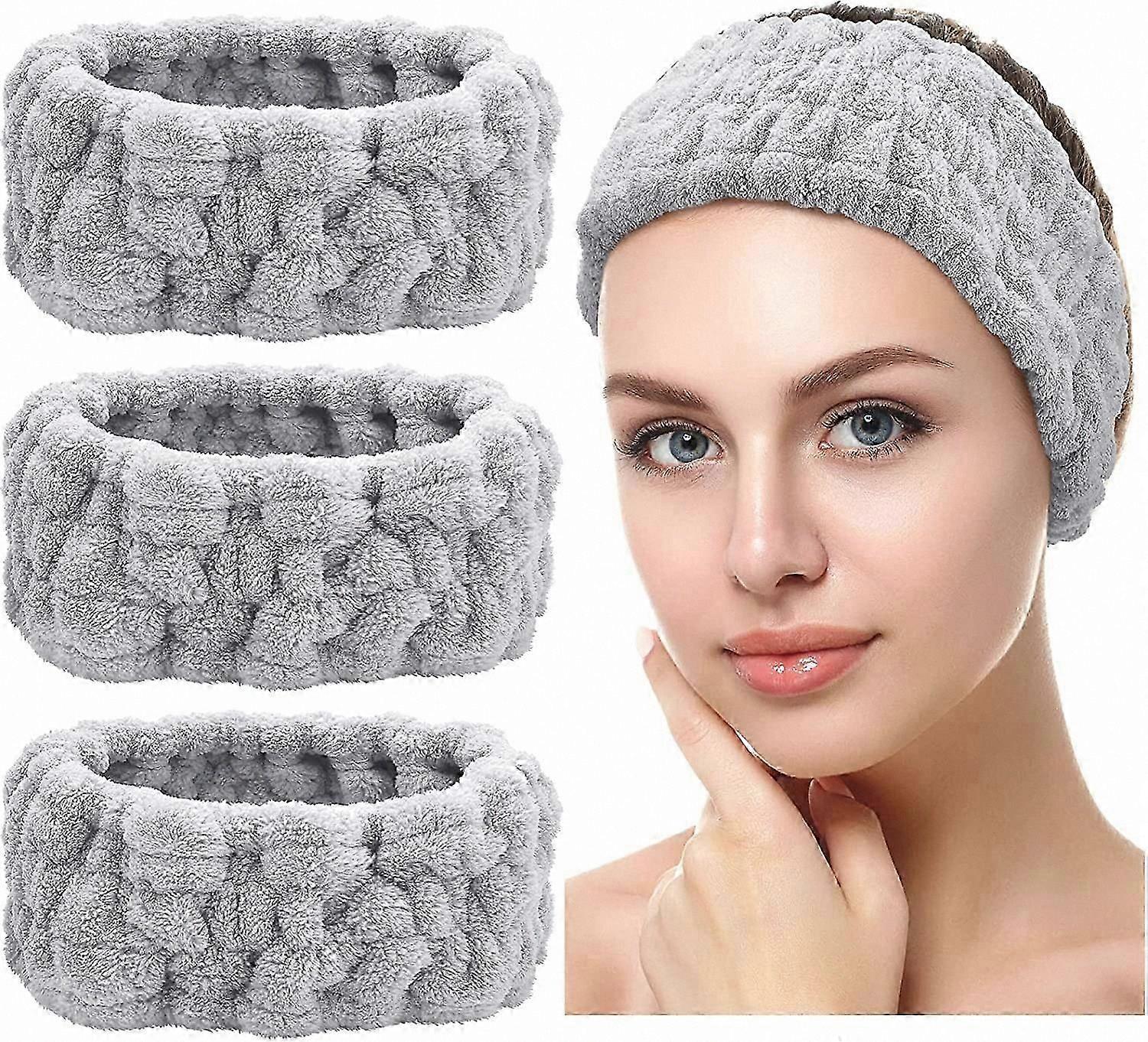 3-Pack Gray Headbands for Spa, Makeup, and Facial Cleansing