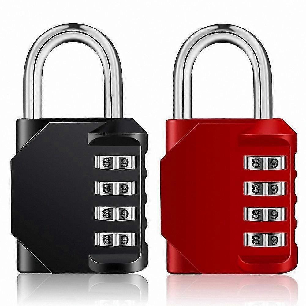 2-Pack 4-Digit Combination Padlocks in Black and Red for Lockers and Security