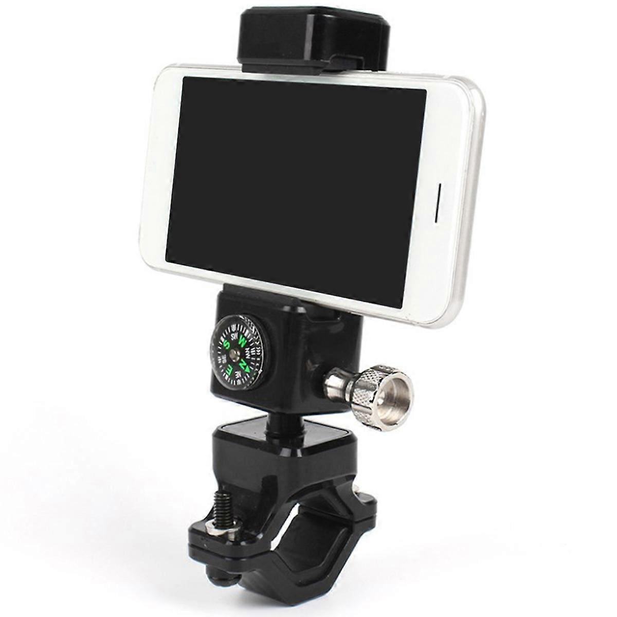 Universal Bike E bike Motorcycle Handlebar Mobile Phone Mount Holder Cycling Stand Clamp Support with Compass (Black)