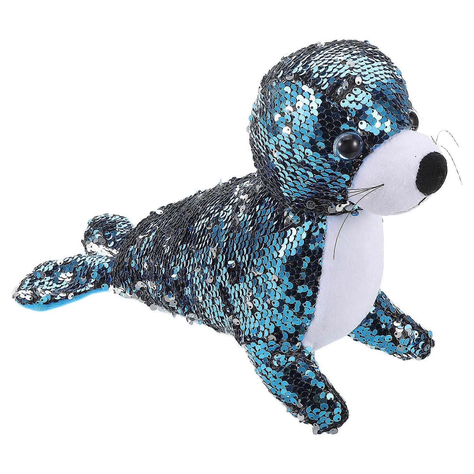 Reversible Mermaid Sequins Plush Sea Lion   Soft Ocean Creature Stuffed Animal with Sparkling Interactive Sequins for Cozy Bedtime Cuddles
