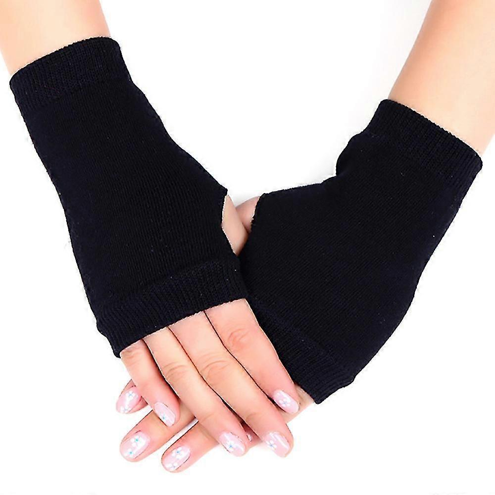 Womens Fingerless Wristed Hands Warmer Gloves Softy Stretch Knitted Solid Mittens