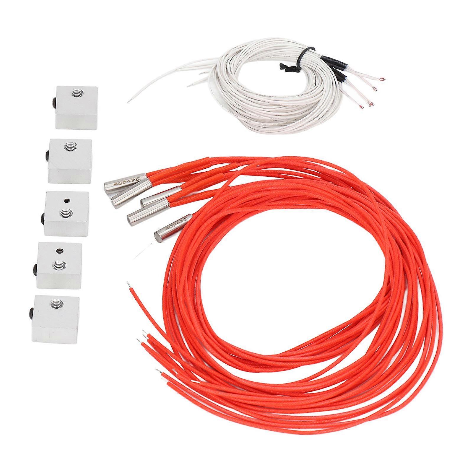 5 σετ 3D θερμίστορ μπλοκ θέρμανσης αλουμινίου μπλοκ θέρμανσης αλουμινίου 100K με θερμαντήρα κασέτας καλωδίωσης 1m 24V 40W 