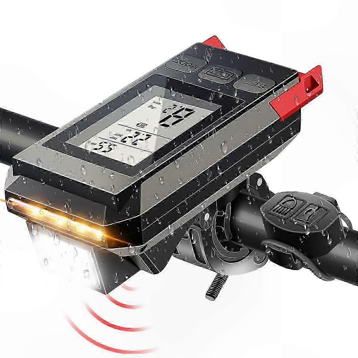 USB Rechargeable Bike Headlight with LCD Speedometer and Horn for Cycling Computers