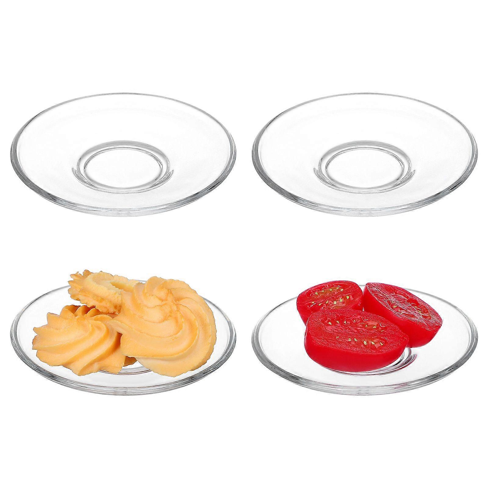 4 Pz Piattini di vetro trasparente Piatti di vetro rotondi Piattini da caffè decorativi Piatti di stoccaggio per snack