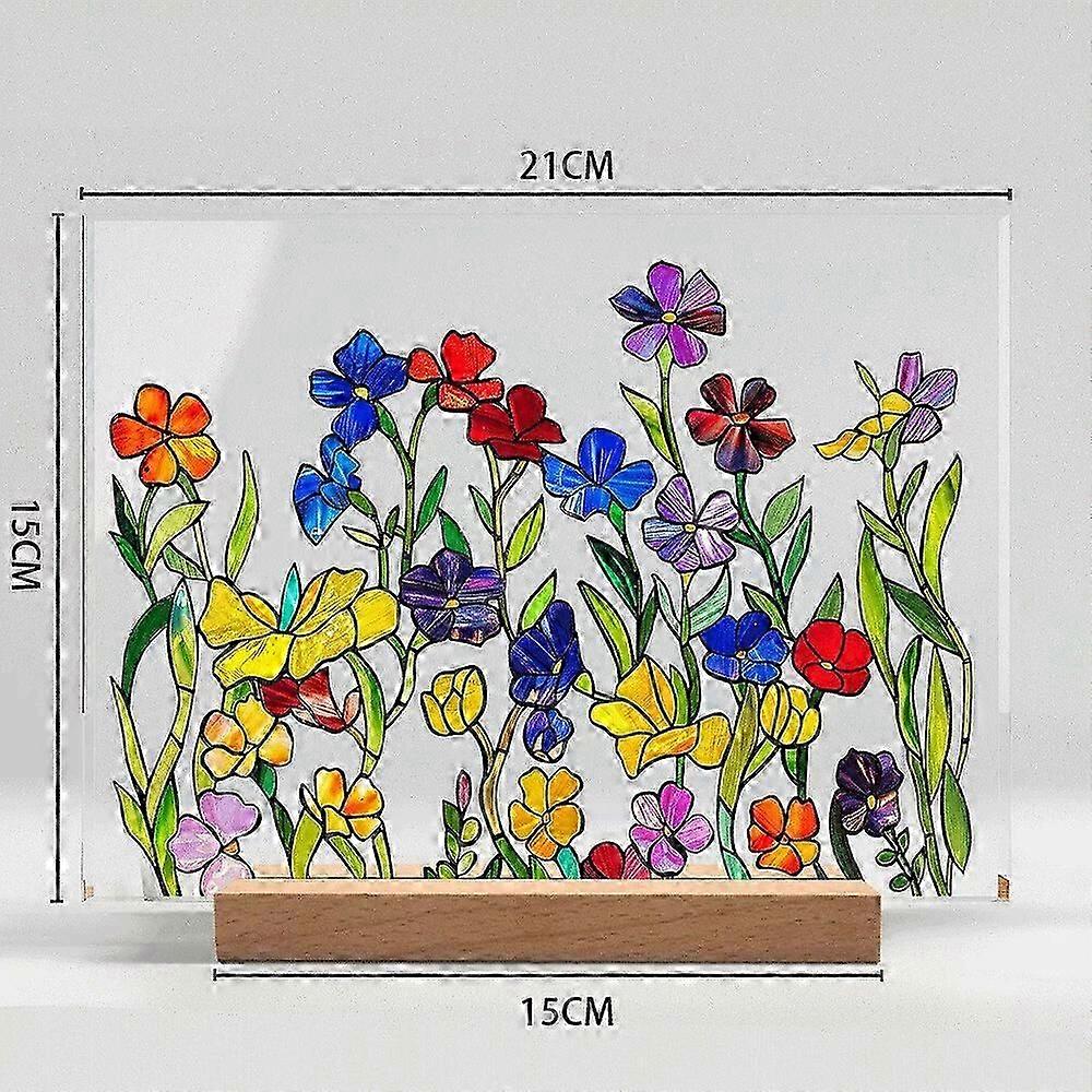 Painted Colorful Flower Pattern Decor, Imitation Glass Acrylic Floral Pattern
