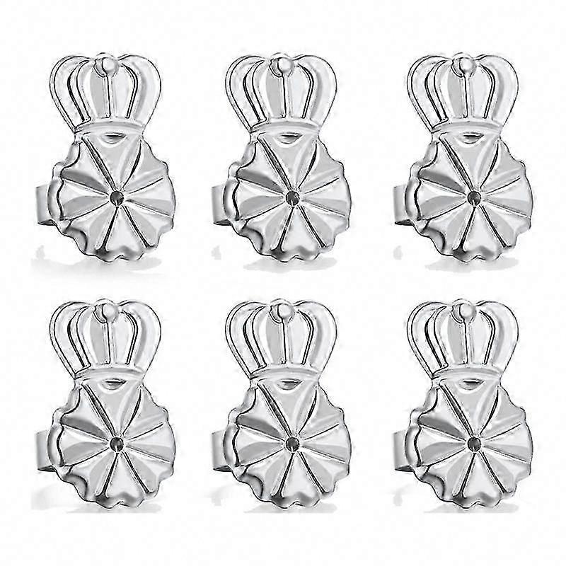 3-Pairs Earring Backs for Heavy Earrings, Adjustable Secure Earring Backs Lifter (Silver)
