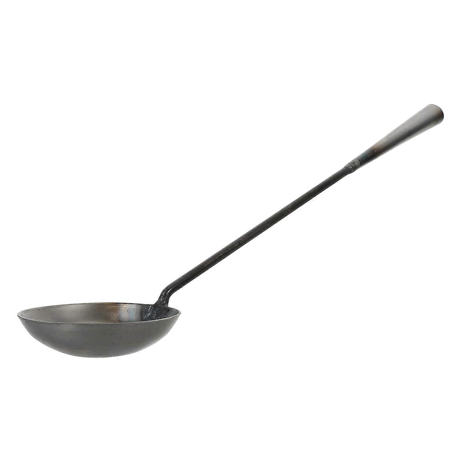 Versatile Wrought Iron Cleaning Ladle with Long Handle for Efficient Mud and Water Scooping Tasks Silver