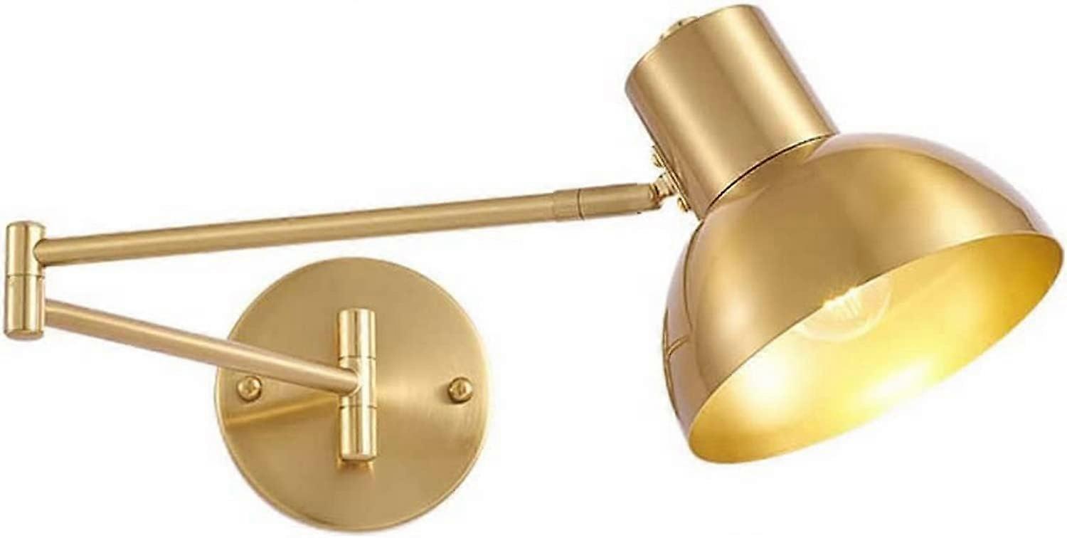Wall Light Industrial Metal Adjustable E27 Swing Arm Sconce, Dome Shade For Reading, Brass Finish, E27 Socket