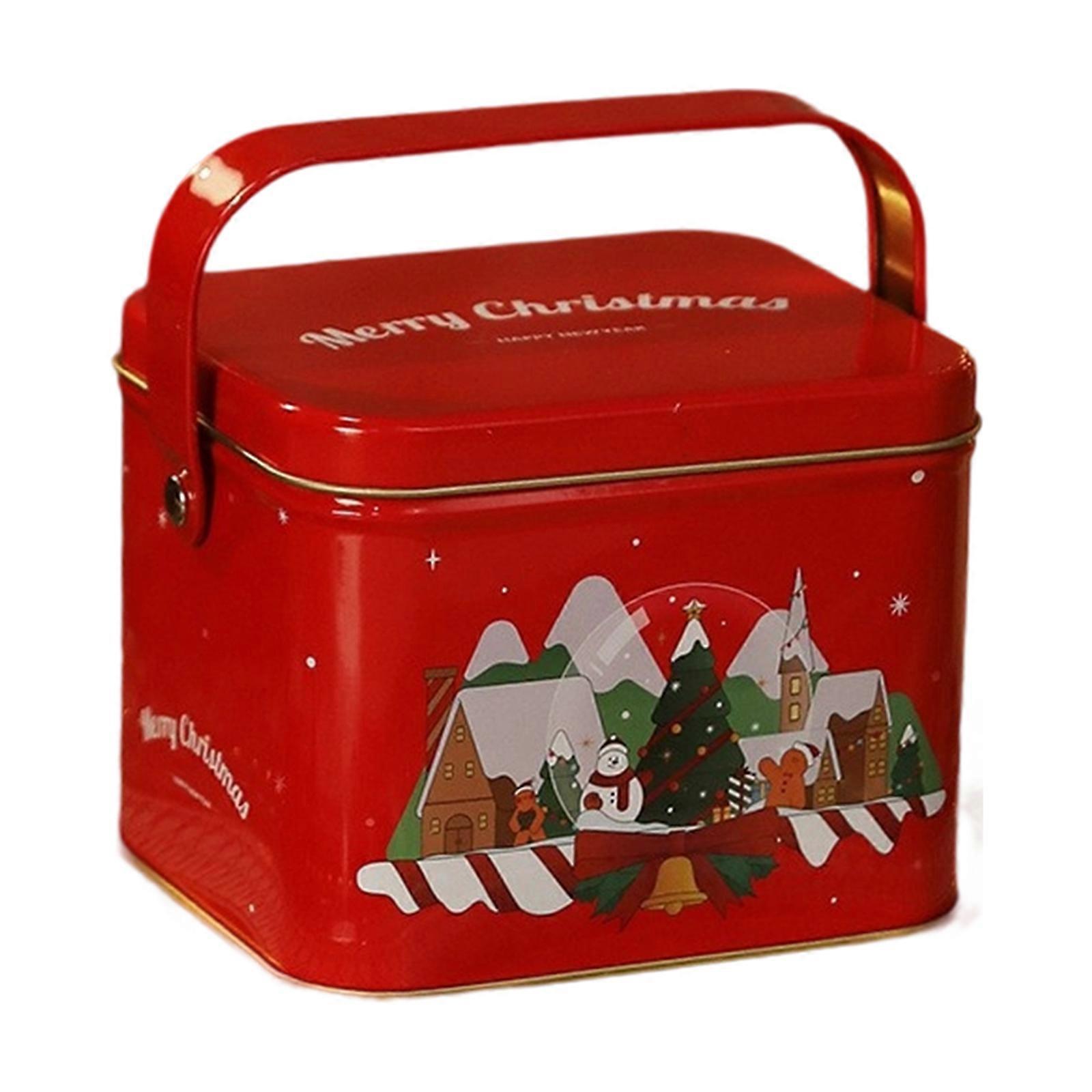 Christmas Themed Tin Container With Smooth Front For Custom Decorations Gift Presentation And Whole year Organization Multicolor