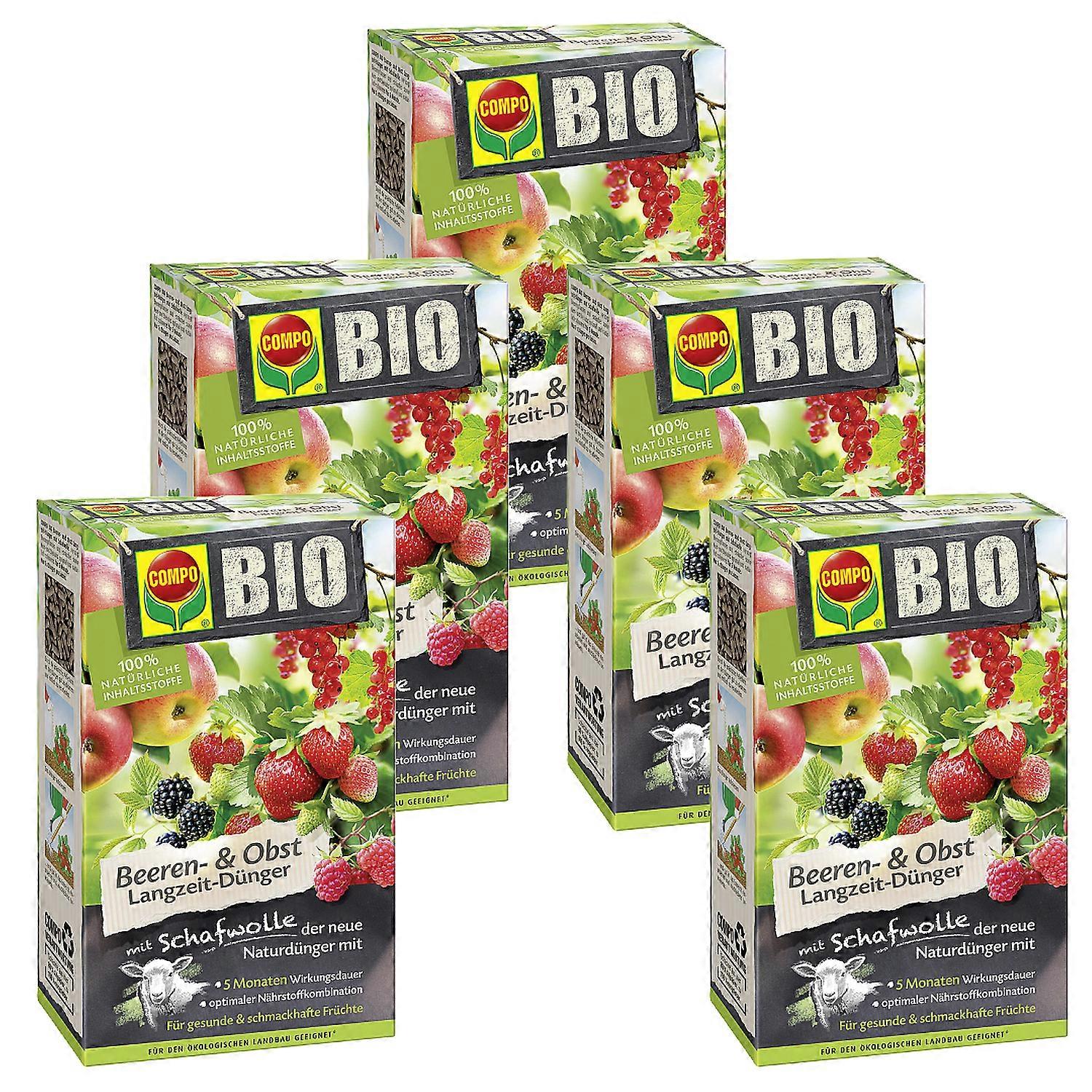 5 x COMPO BIO Slow Term Berry and Fruit Fertiliser with Sheep's Wool, 2 kg