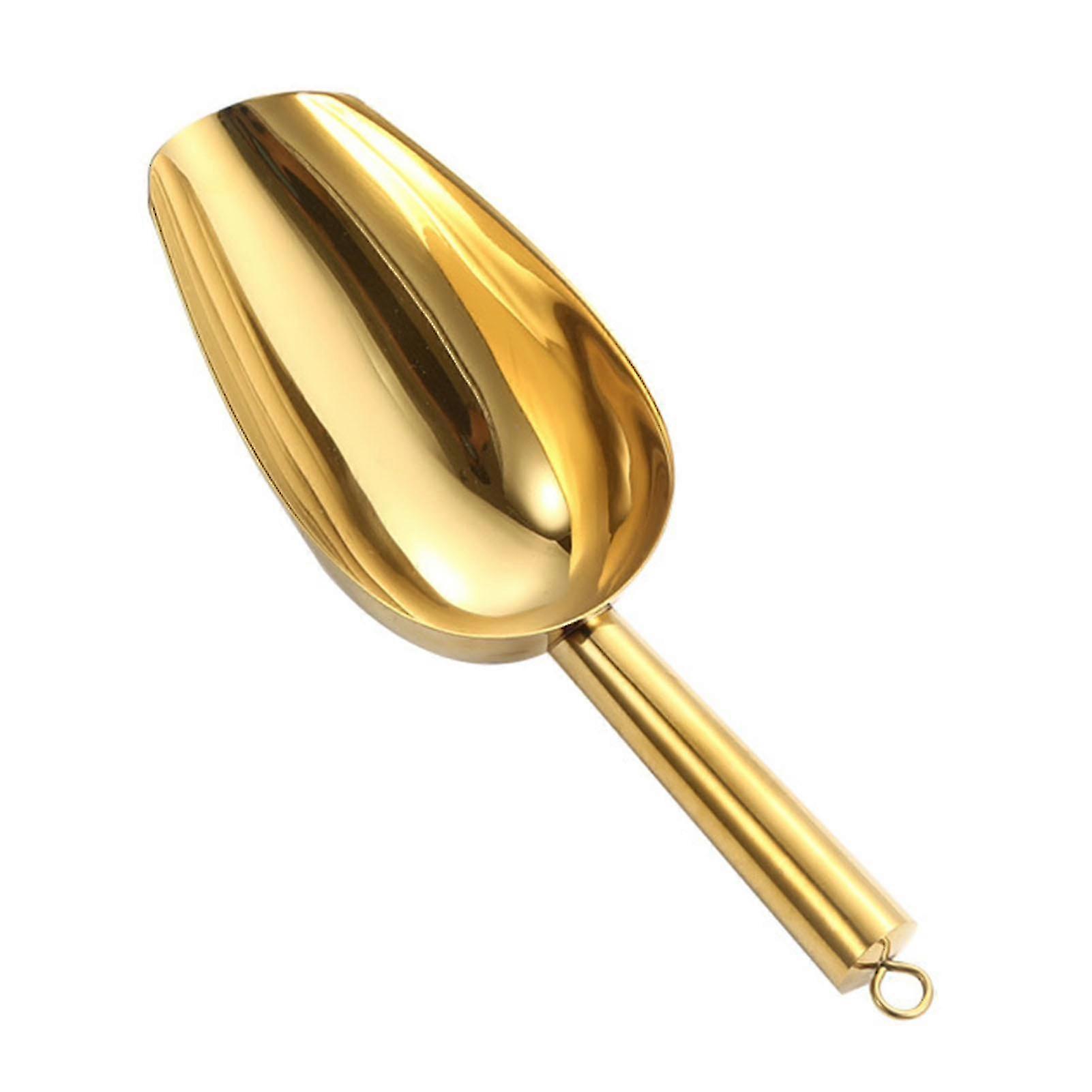 Kultainen ruostumattomasta teräksestä valmistettu jääkauha, popcorn ja jauholapio