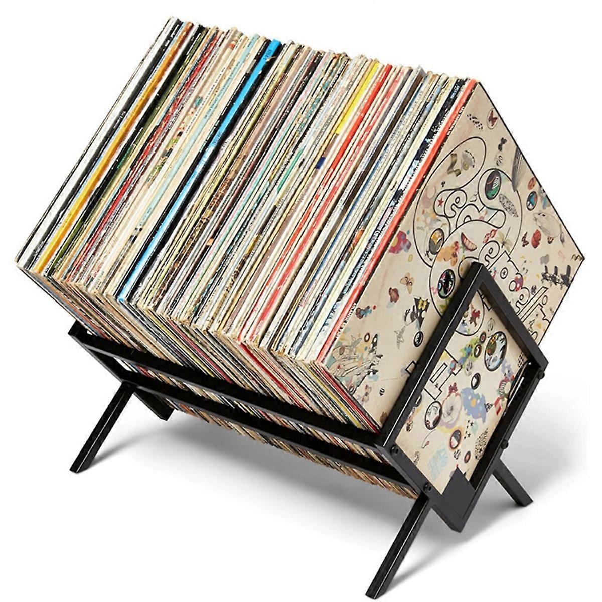 Record Storage Racks - Easy Assembly Vinyl Record Holder Stand 100Lps Sleek Matte Black LP Holder Stand