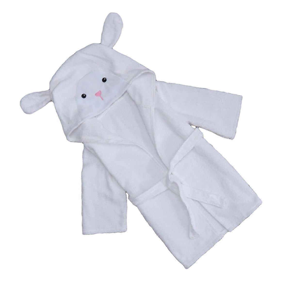 Baby Bathrobe in White Made of Soft Cotton with Hood and Belt for Wearing 23 Years Size