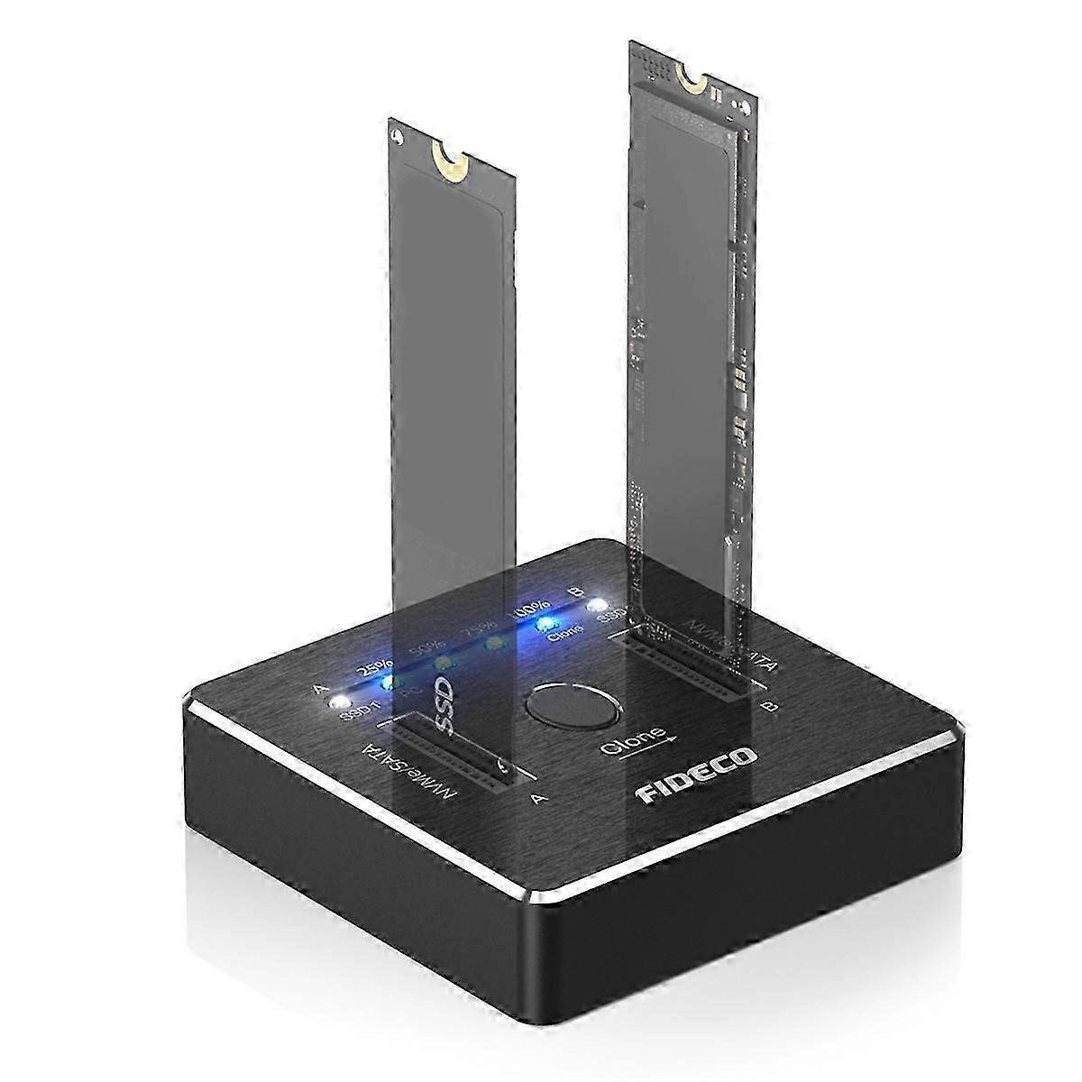 M.2 NVMe SSD Cloner Dock with USB 3.2 Gen 2 x 2 Enclosure - Dual NVMe SATA SSD M.2 Duplicator