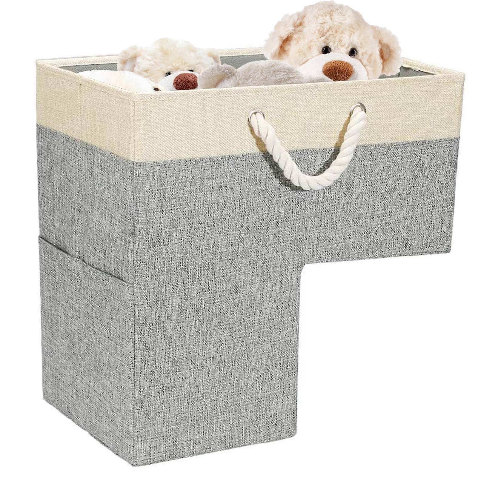 L-Shape Stair Basket Organiser, Cotton Material, Multipurpose Storage Case, Step Bin With Handle, Home Office Organizer