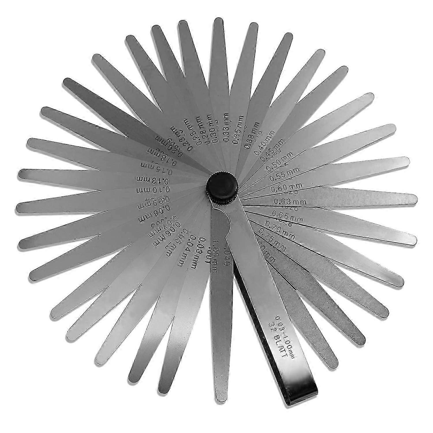 מד מילוי מחודד, 32 להבים 0.001-0.04"/ 0.03-1.00 מ"מ סט מדדי מילוי אימפריאליים ומטריים מסומנים כפולים