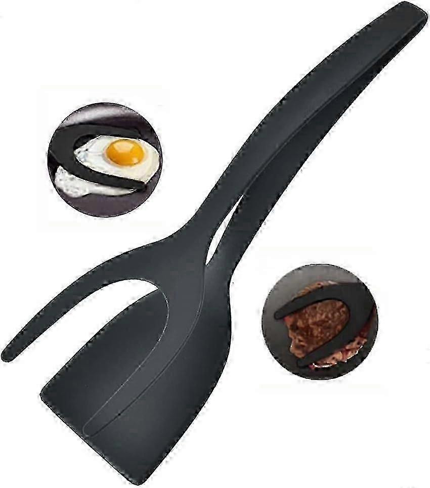2 In 1 Egg Shovel Pancake Turner, Silicone Non-slip Frying Spatula Tongs, Kitchen Cooking Tool