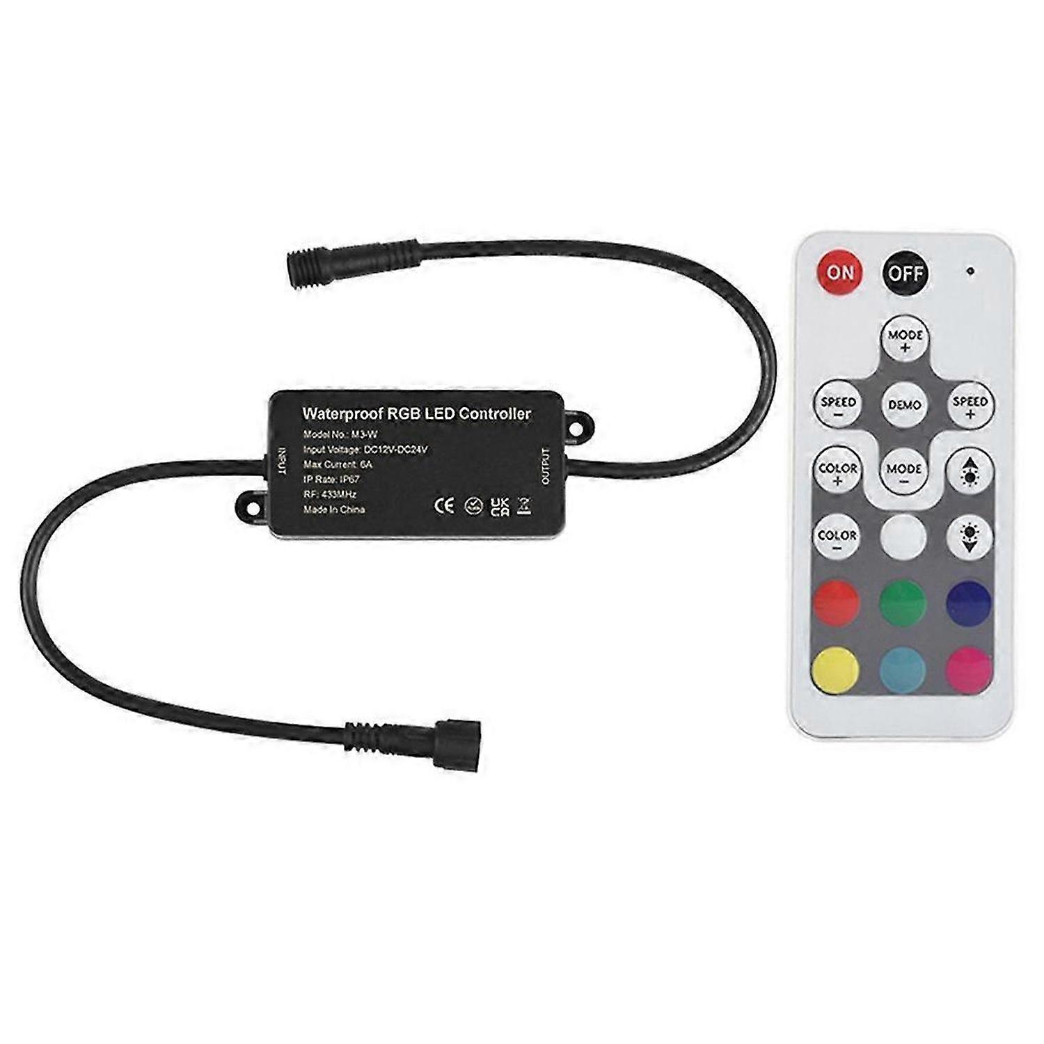 RGB LED-controller lysdæmper LED-controller DC12-24V, RGB farverigt LED-lys med lysbjælkelampecontroller lysdæmper