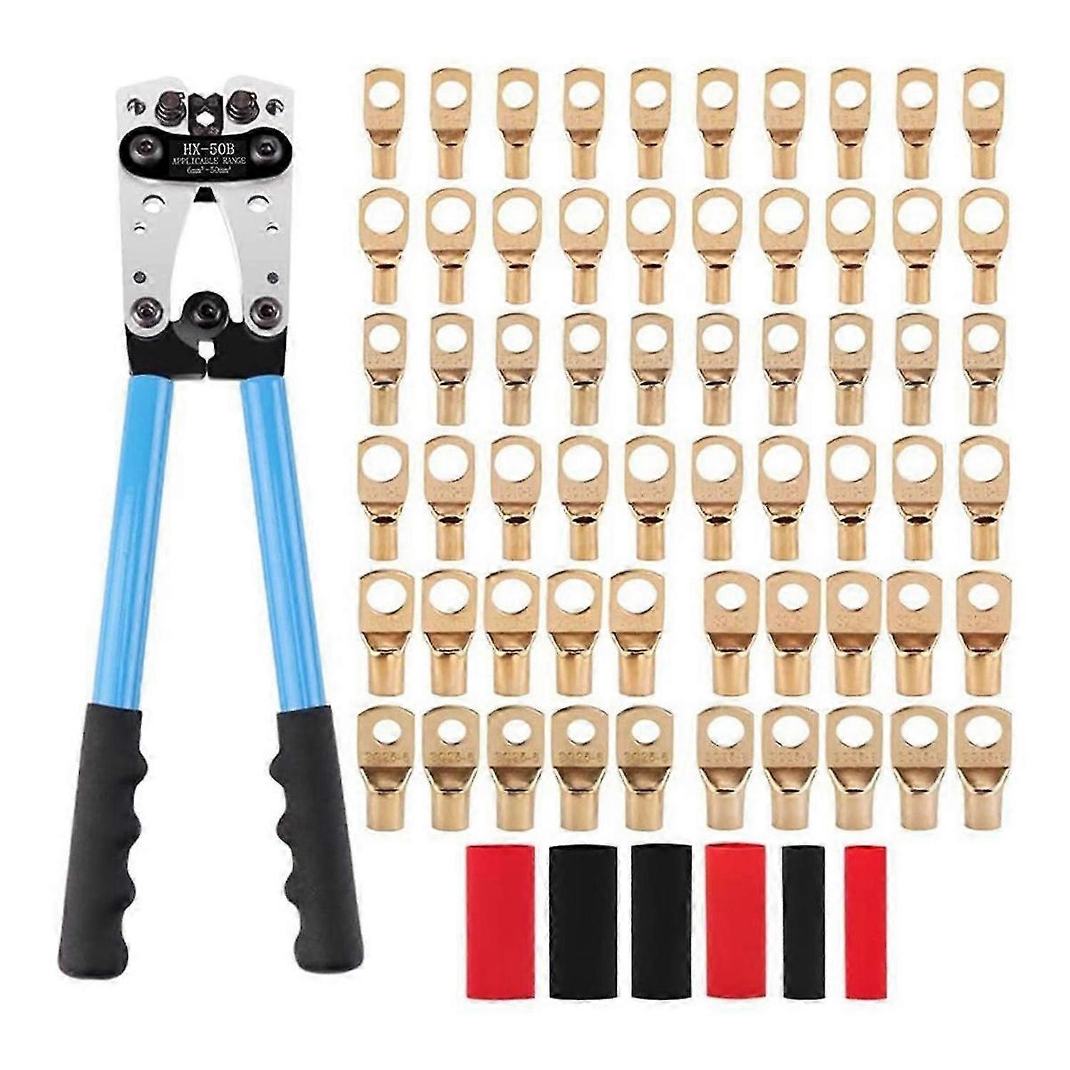 Battery Cable Lug Crimping Tool,Electrical Lug Crimper with 60Pcs Wire Lugs and Heat Shrink Tubing for Lugs Terminals